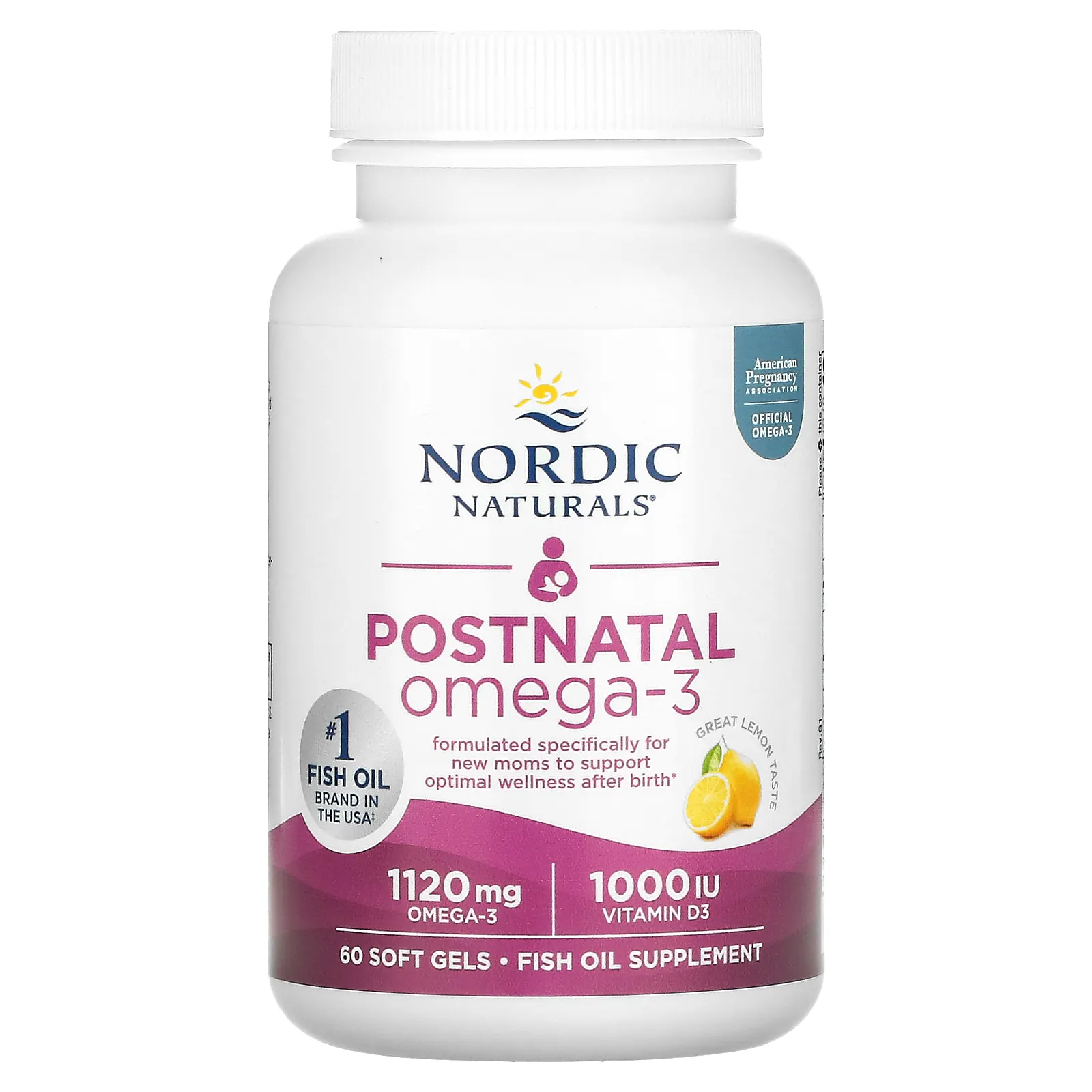 Nordic Naturals, омега-3 для молодых мам, со вкусом лимона, 1120 мг, 60 капсул (560 мг в 1 капсуле)