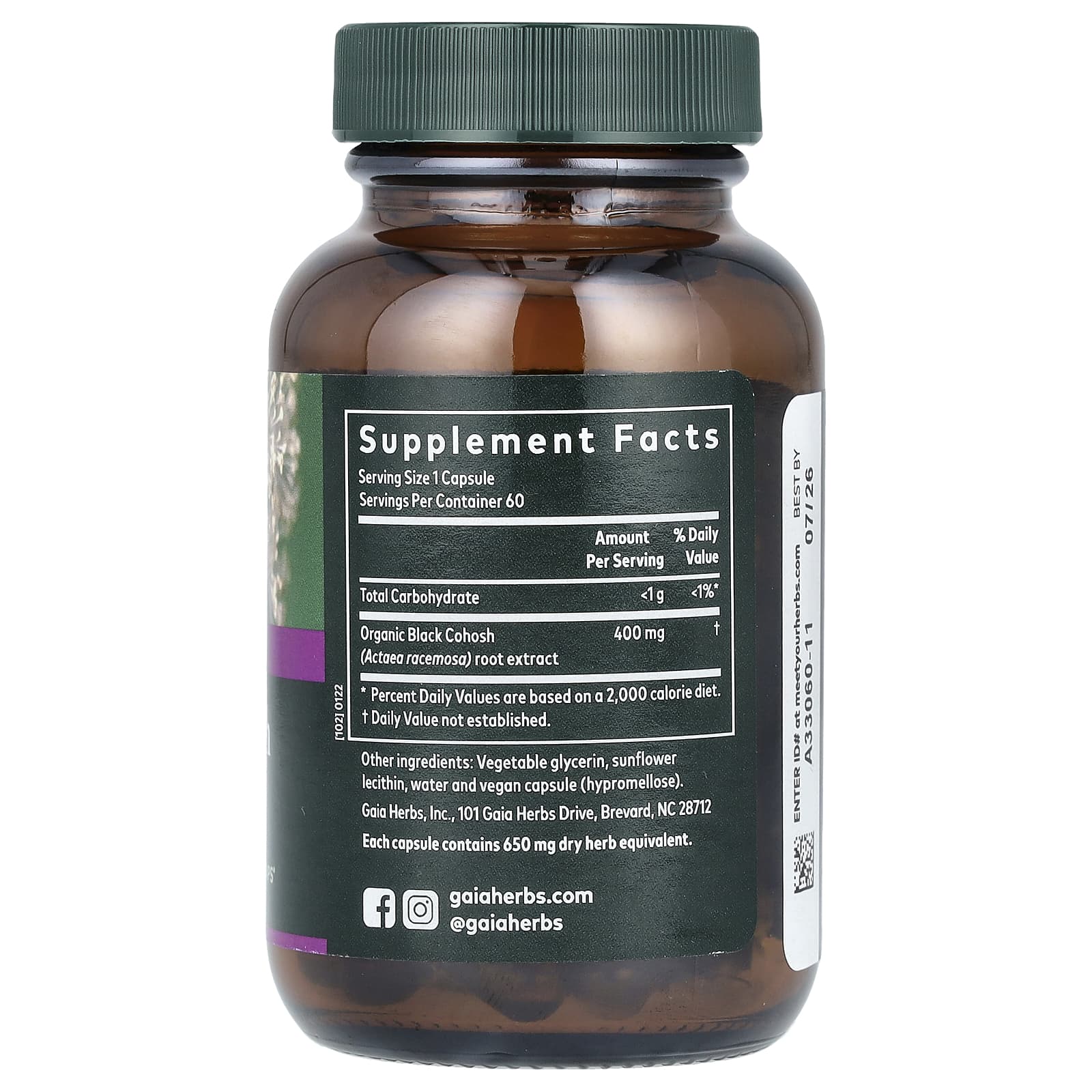 Gaia Herbs, Черный кохош, 60 веганских жидких фито-капсул