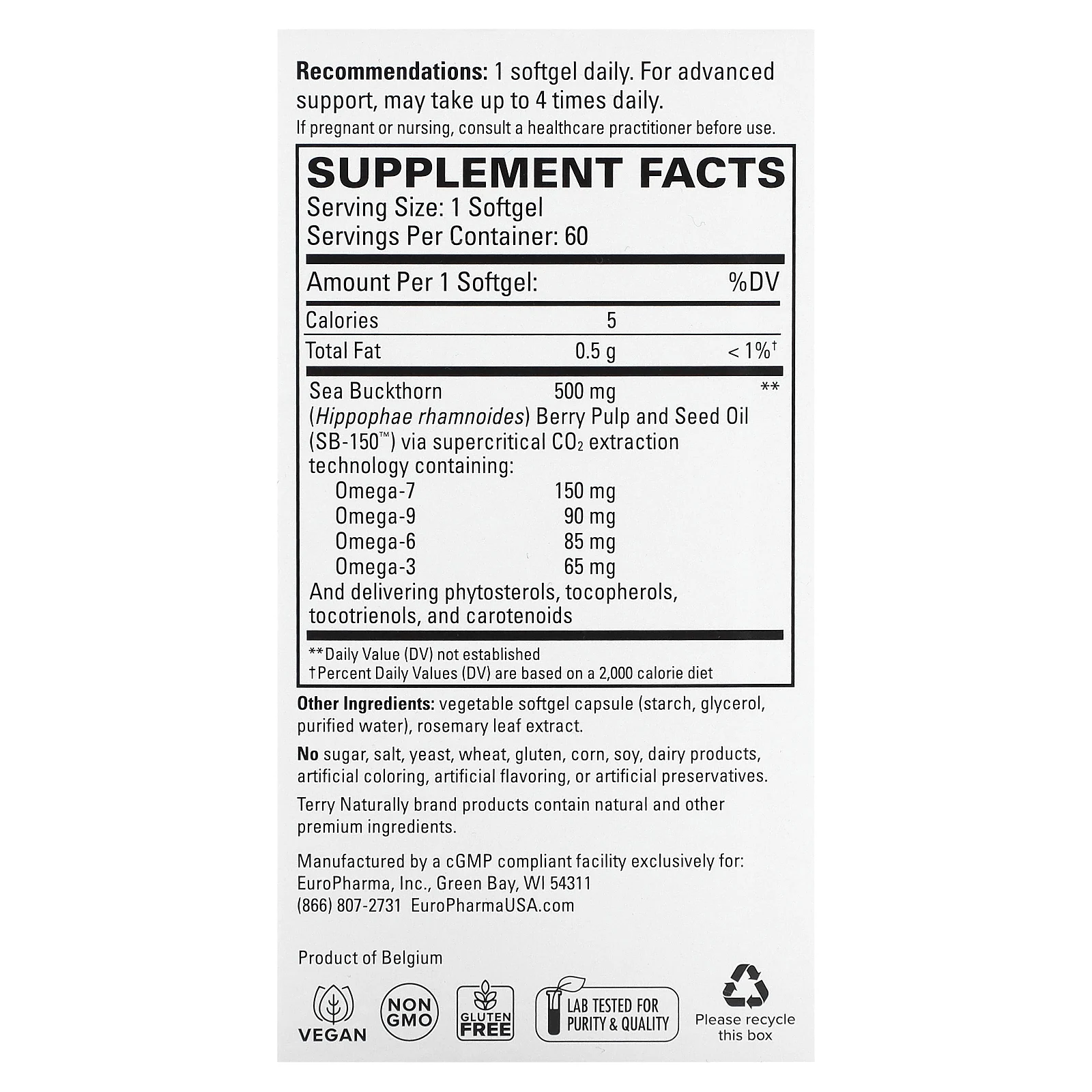 Terry Naturally, Облегчение симптома сухих глаз, Омега 7, 60 мягких таблеток