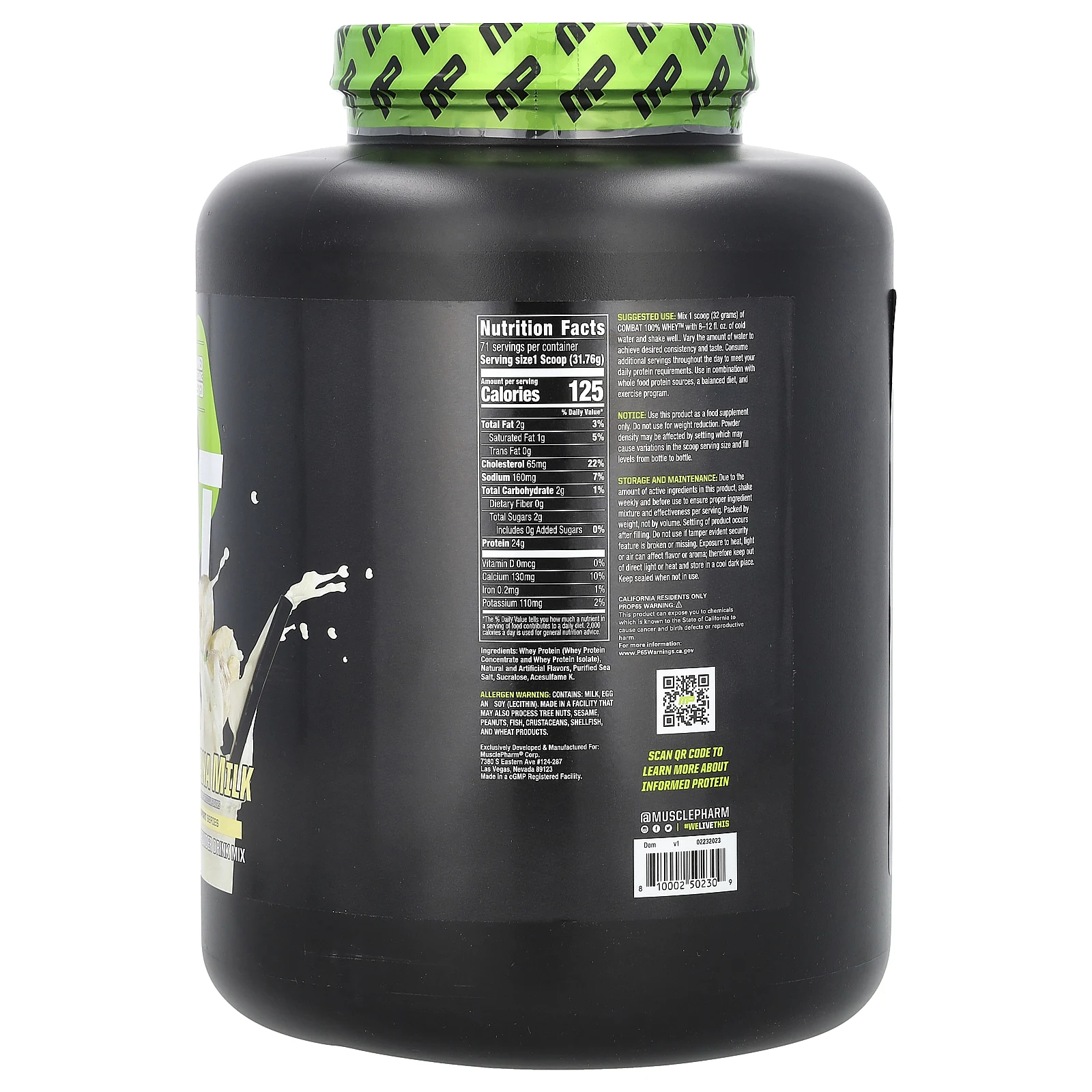 MusclePharm, Combat, 100% сыворотка, банановое молоко, 2,25 кг (5 фунтов)