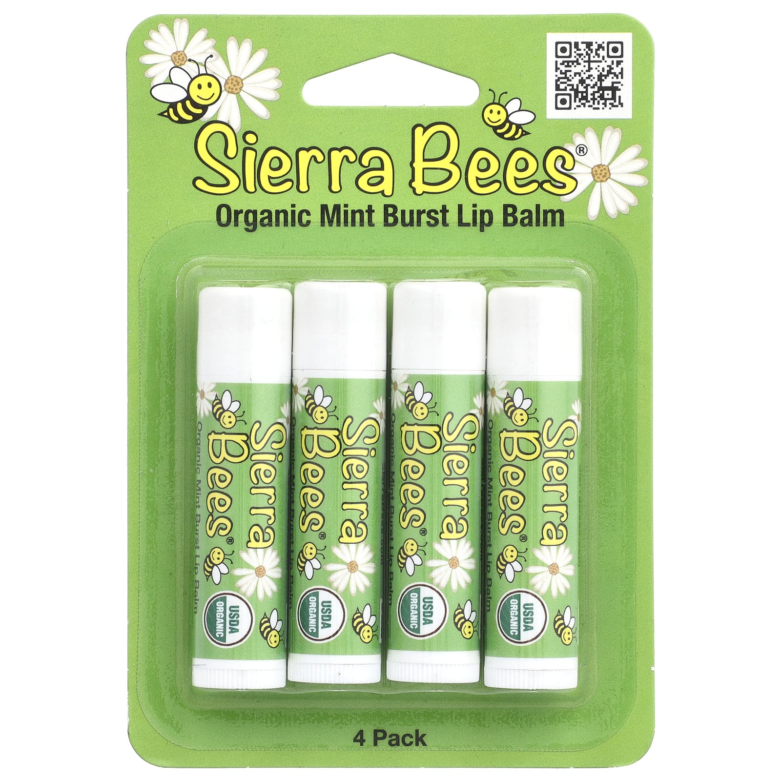 Sierra Bees, Органические бальзамы для губ, мятный взрыв, 4 штуки в упаковке весом 0,15 унции (4,25 г) каждая