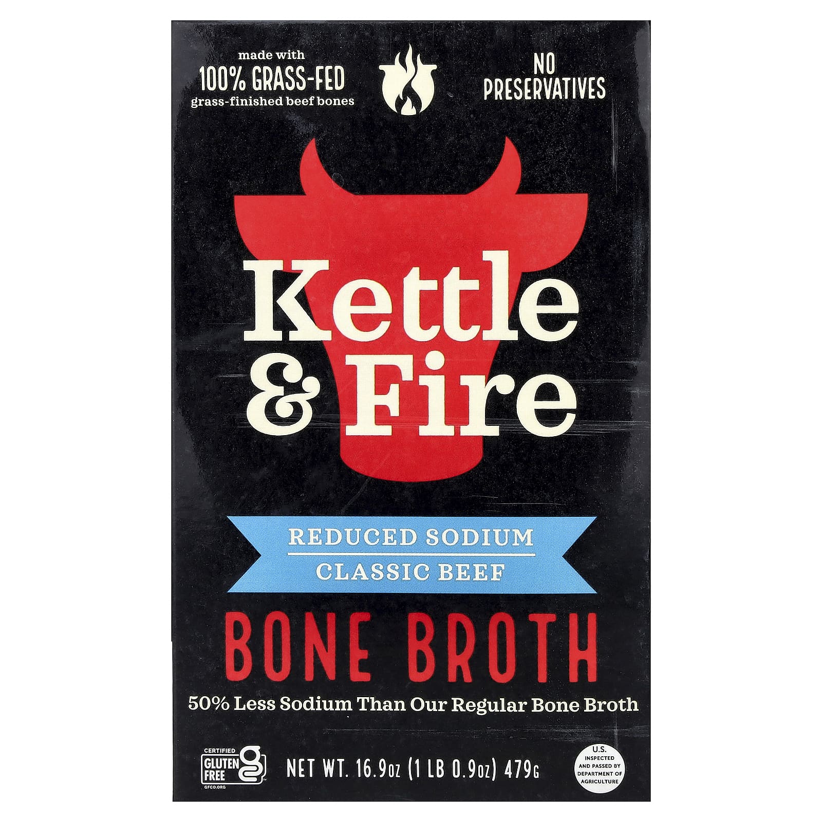 Kettle & Fire, Bone Broth, классическая говядина, с пониженным содержанием натрия, 479 г (16,9 унции)