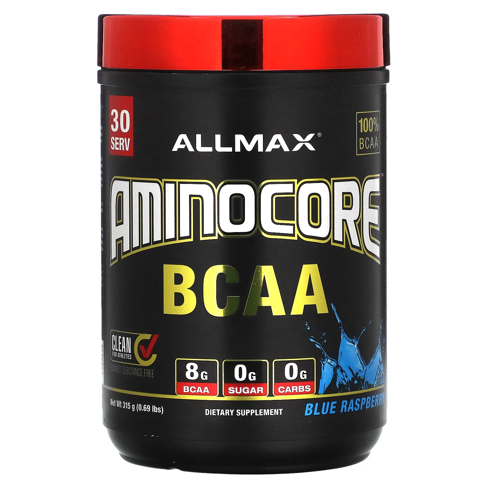 ALLMAX, аминокислоты с разветвленной цепью AMINOCORE, голубая малина, 315 г (0,69 фунта)