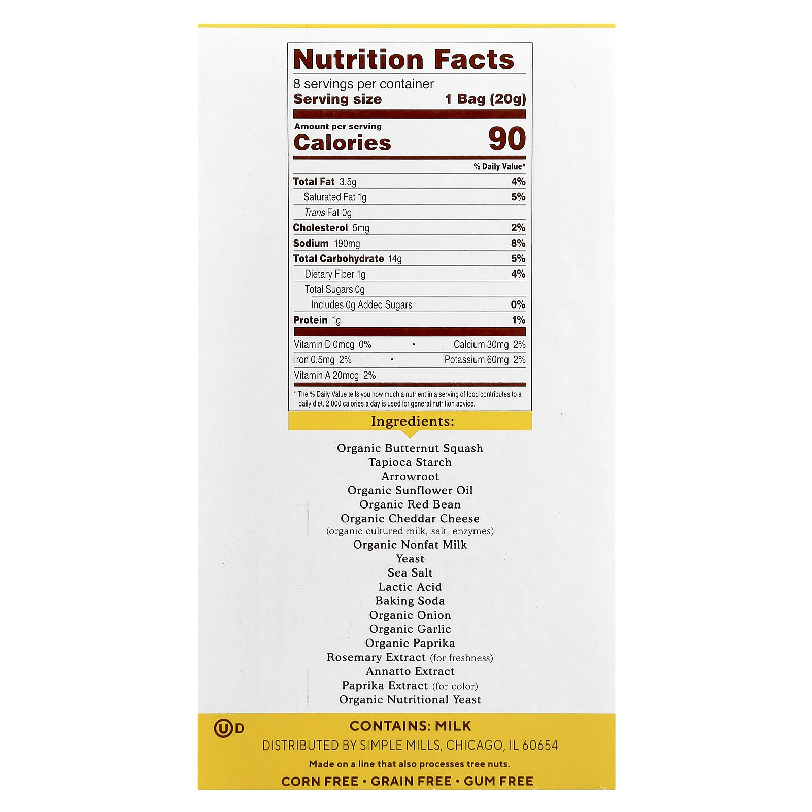 Simple Mills, PopMmms ™, запеченные крекеры с чеддером, 8 пакетиков по 20 г (0,7 унции)