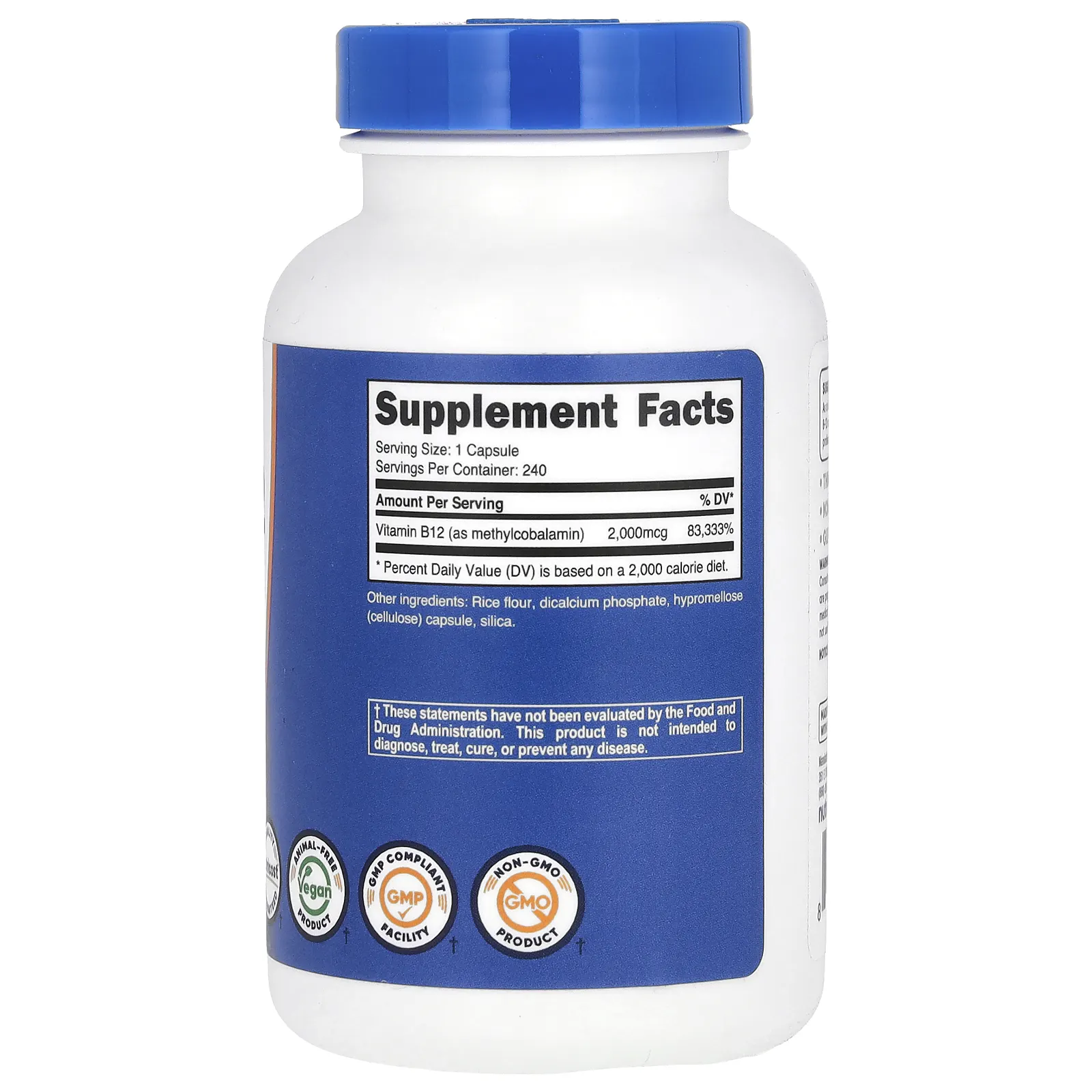 Nutricost, Витамин B12, 2000 мкг, 240 капсул