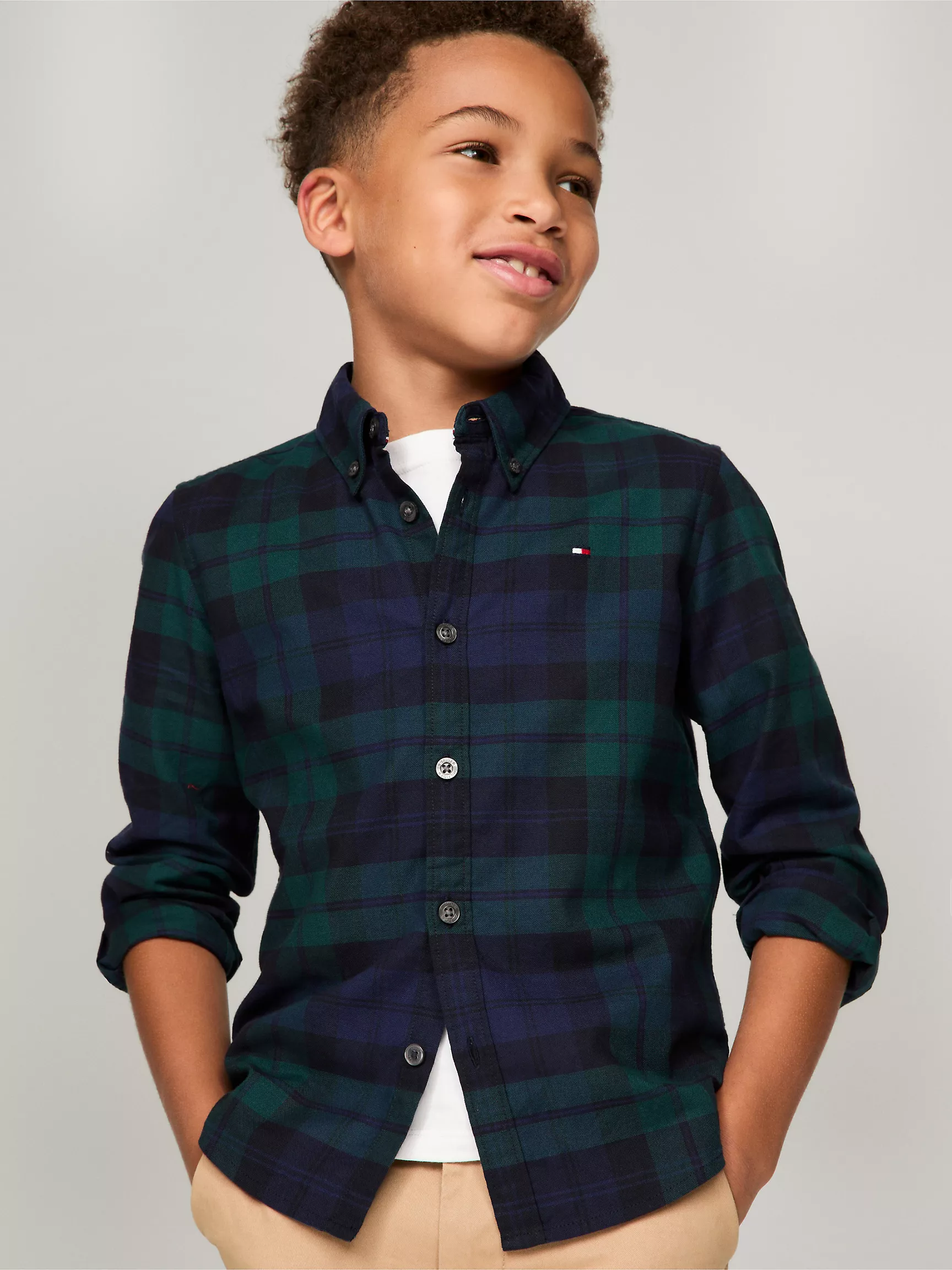 Рубашка для мальчика Tommy Hilfiger, Детская клетчатая эластичная рубашка из оксфорда