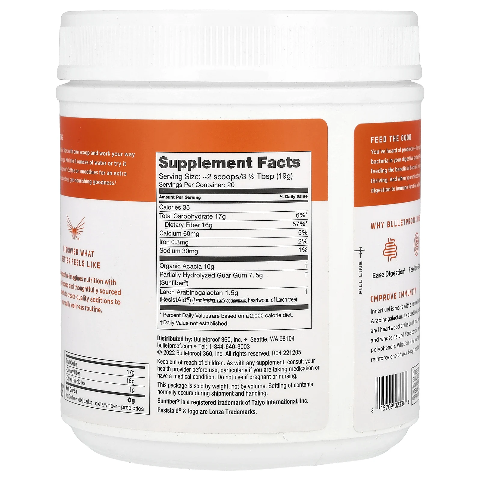 BulletProof, Пребиотик Innerfuel, без добавок, 380 г (13,4 унции)