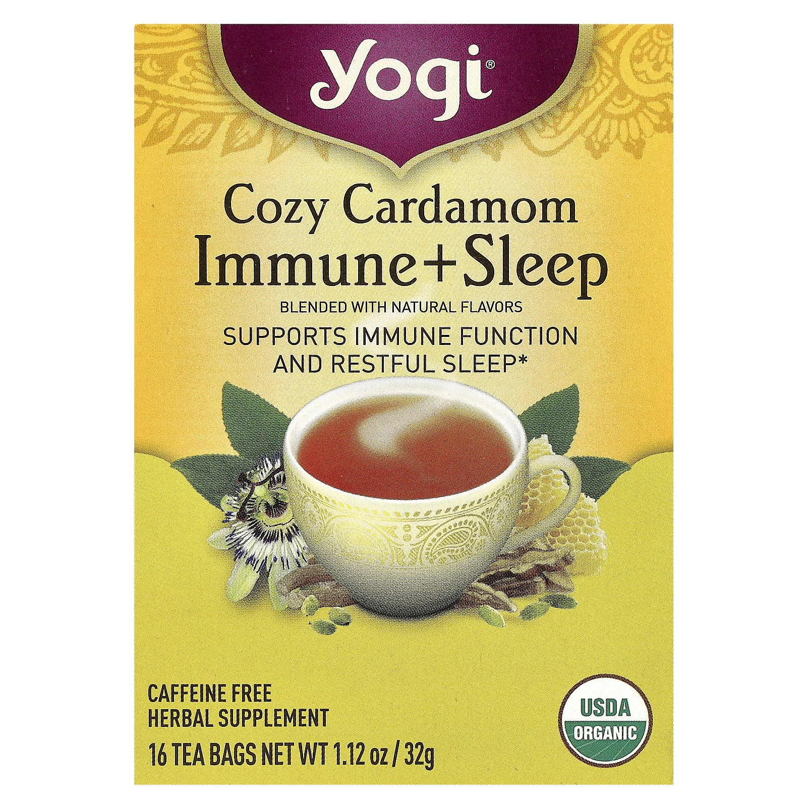Yogi Tea, Immune + Sleep, кардамон, без кофеина, 16 чайных пакетиков, 32 г (1,12 унции)
