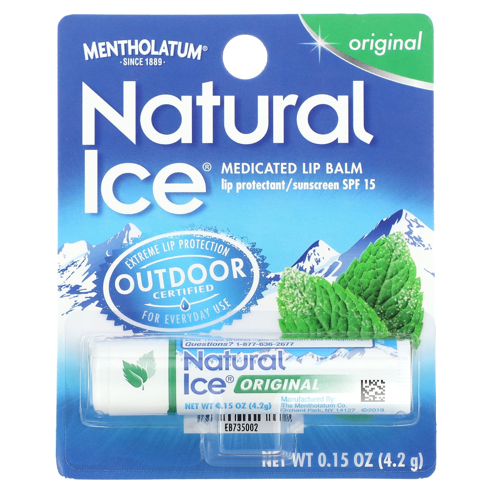 Mentholatum, Natural Ice, лечебный бальзам для губ, SPF 15, 4,2 г (0,15 унции)