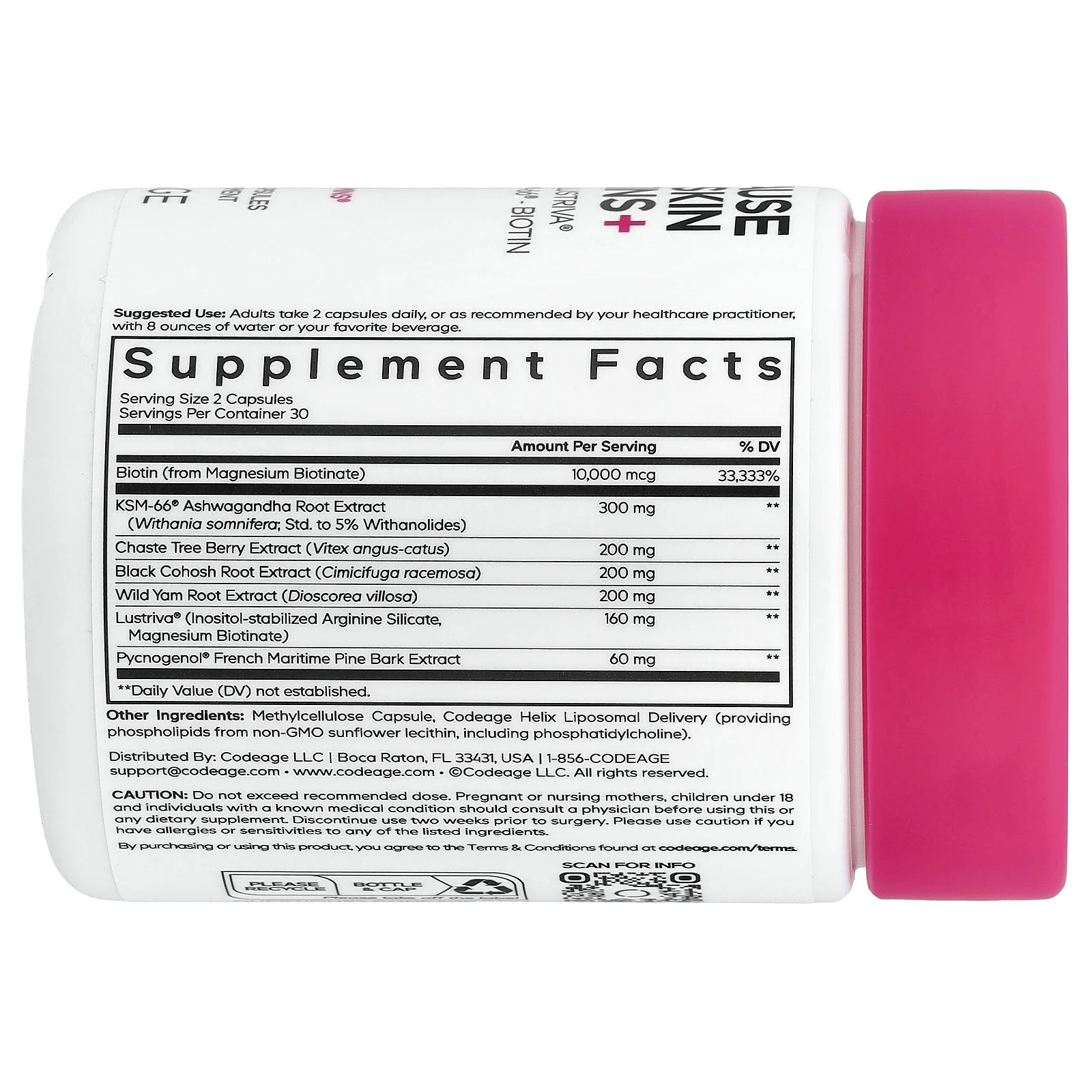 Codeage, витамины для волос и кожи в период менопаузы, 60 растительных капсул