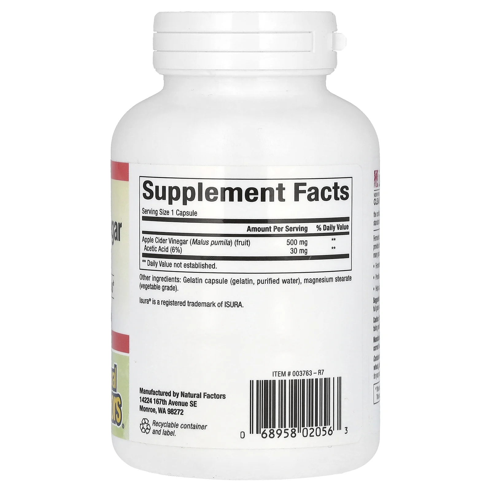 Natural Factors, ферментированный яблочный уксус, 500 мг, 180 капсул, которые легко глотать