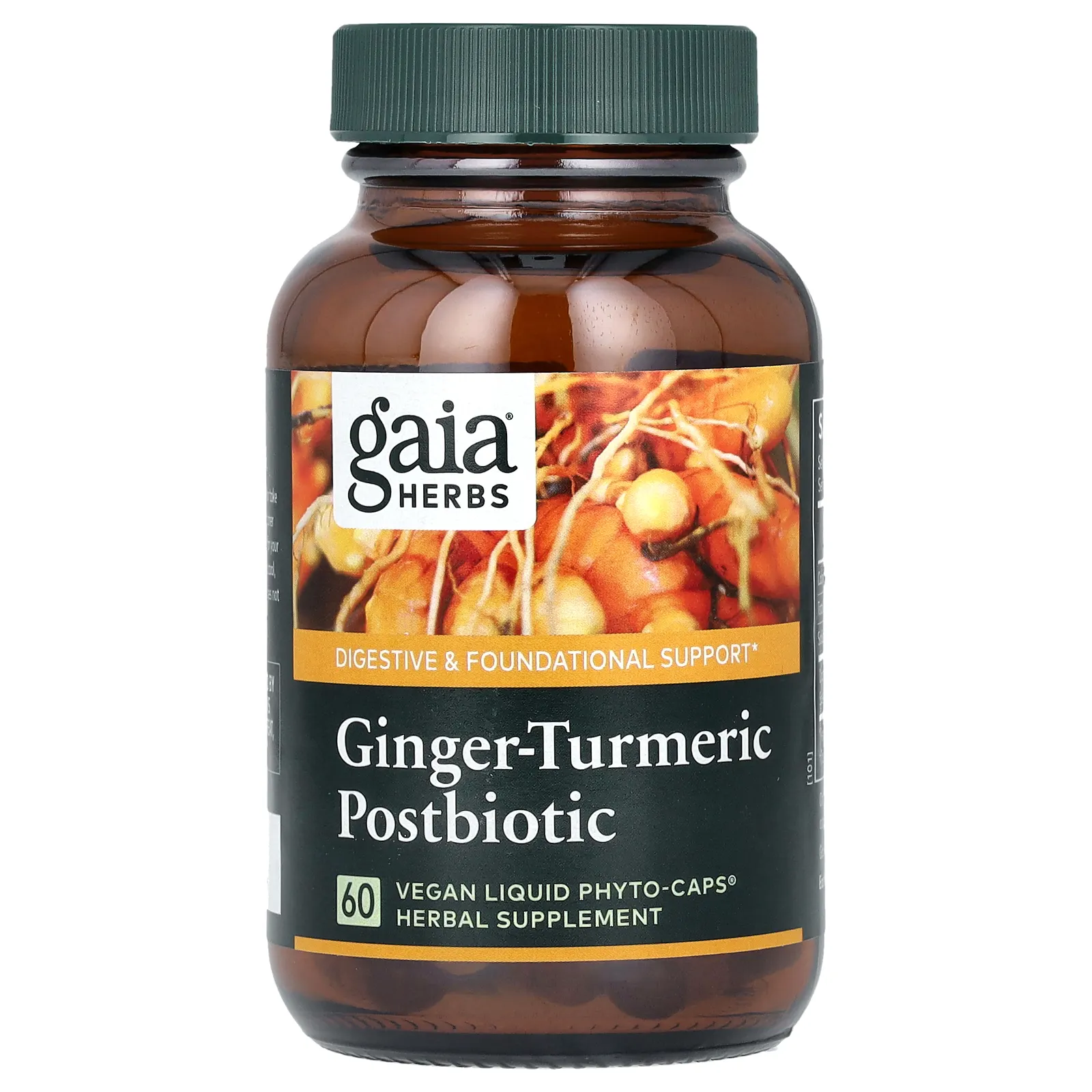 Gaia Herbs, постбиотик с имбирем и куркумой, 60 веганских капсул с фитокапсулами
