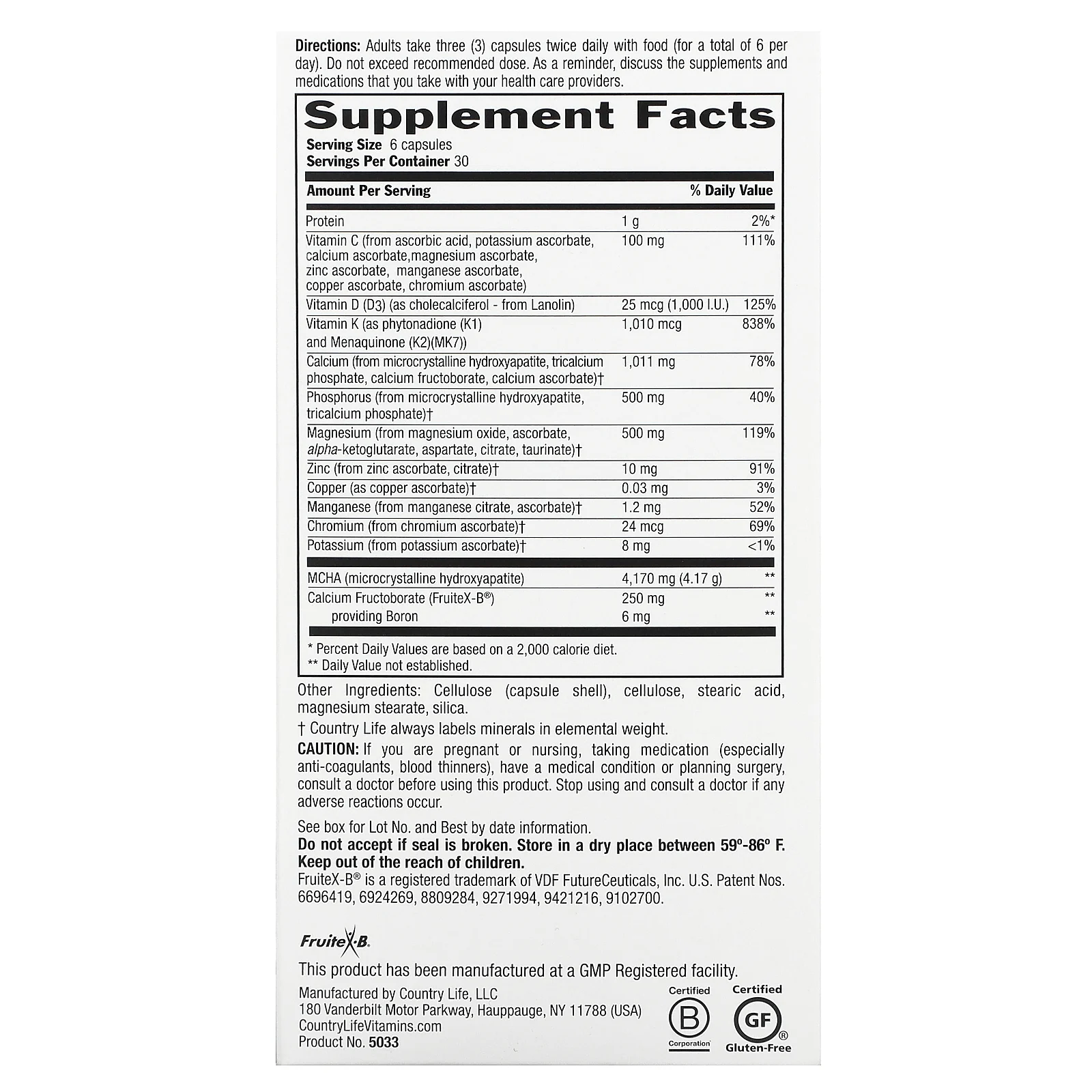 Country Life, Triple Action Bone Solid, 180 капсул