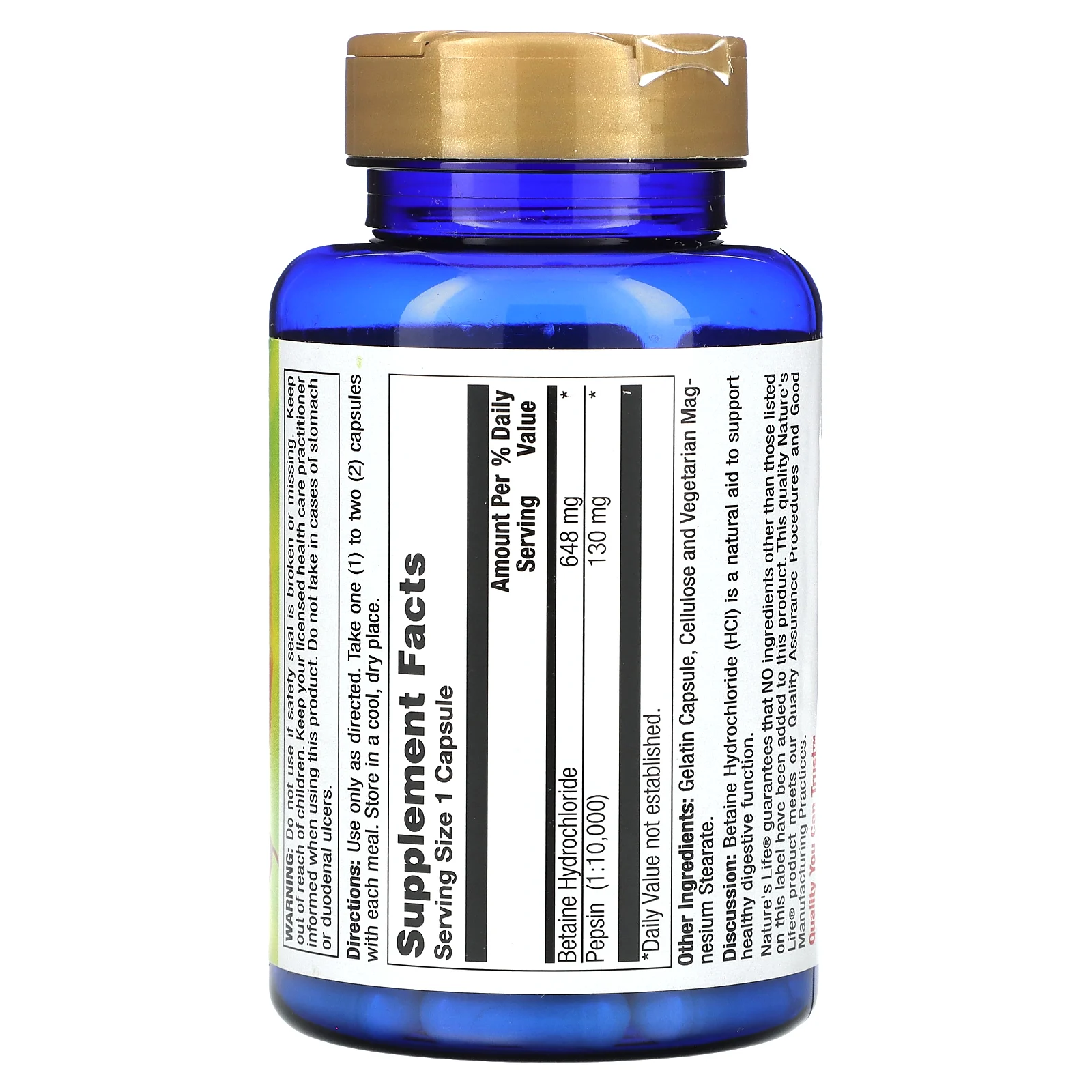 Nature's Life, Бетаин гидрохлорид, 648 мг, 100 капсул