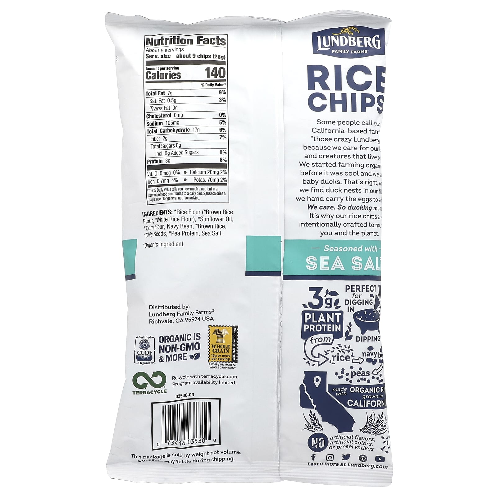 Lundberg, Рисовые чипсы, морская соль, 6 унций (170 г)