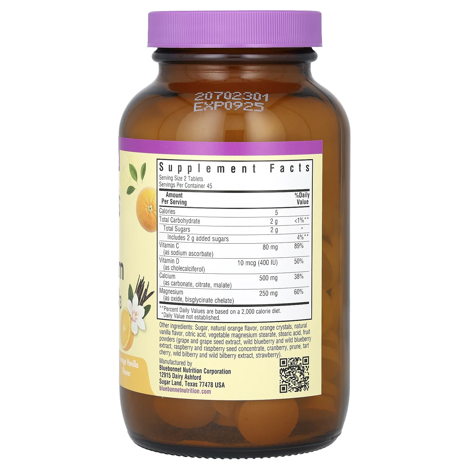 Bluebonnet Nutrition, EarthSweet, жевательные таблетки, кальций, магний и витамин D3, со вкусом апельсина и ванили, 90 жевательных таблеток