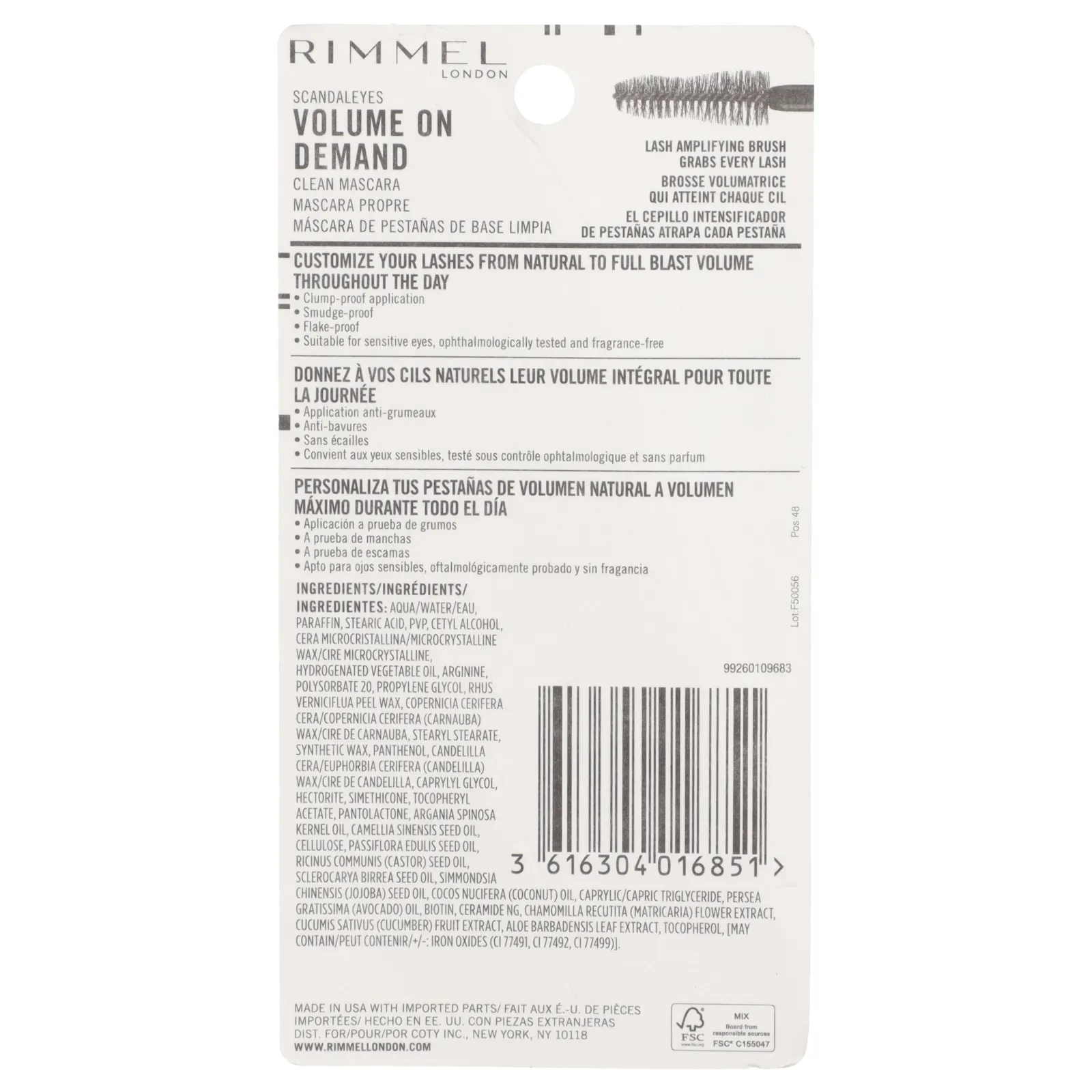 Rimmel London, Scandaleyes, Volume On Demand, очищающая тушь для ресниц, оттенок 001 насыщенный черный, 12 мл (0,4 жидк. унции)