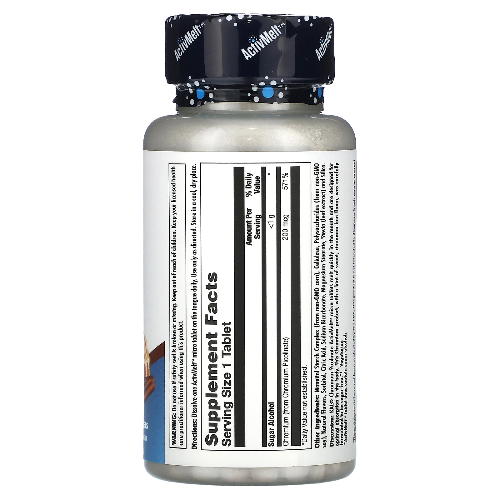 KAL, пиколинат хрома, без сахара, со вкусом булочки с корицей, 200 мкг, 120 микротаблеток