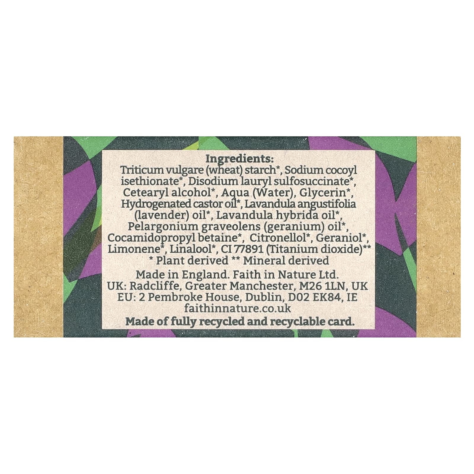 Faith in Nature, Батончик-шампунь, лаванда и герань, 85 г (3 унции)