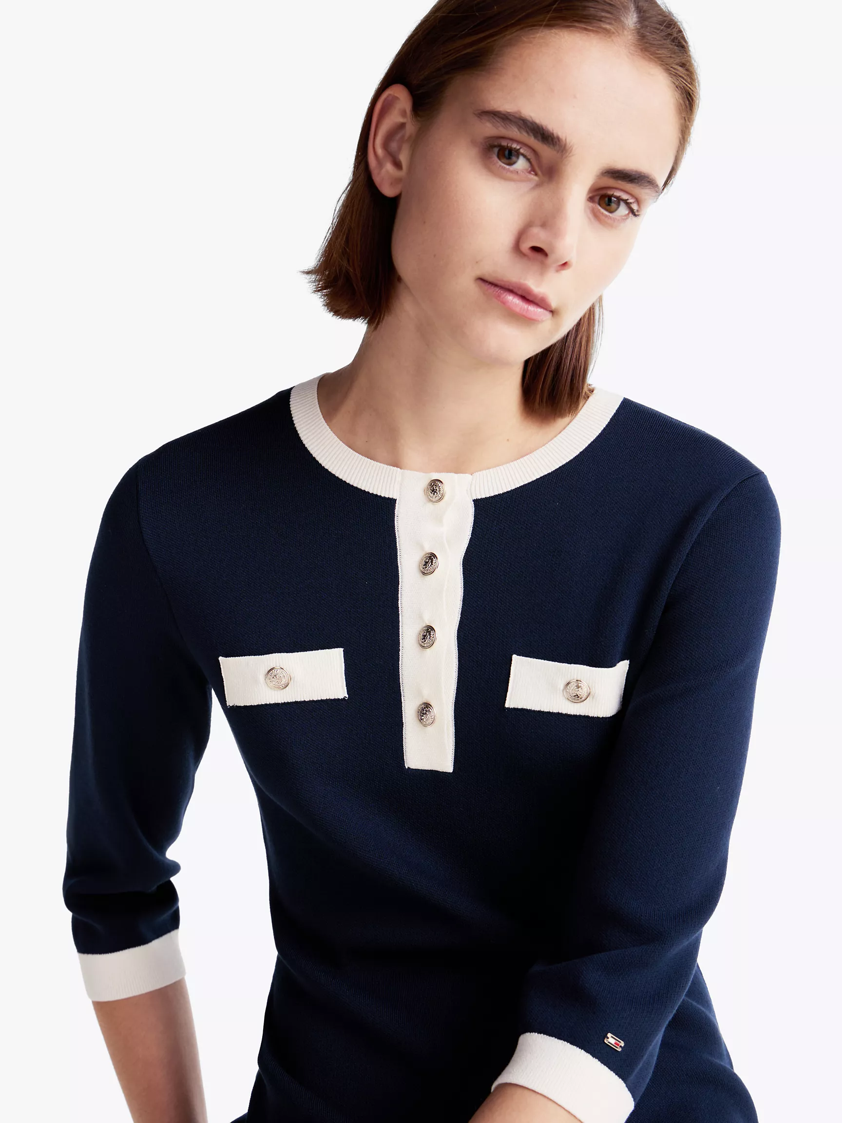 Женское платье Tommy Hilfiger, Вязаное платье Henley с приталенным верхом и расклешенной юбкой