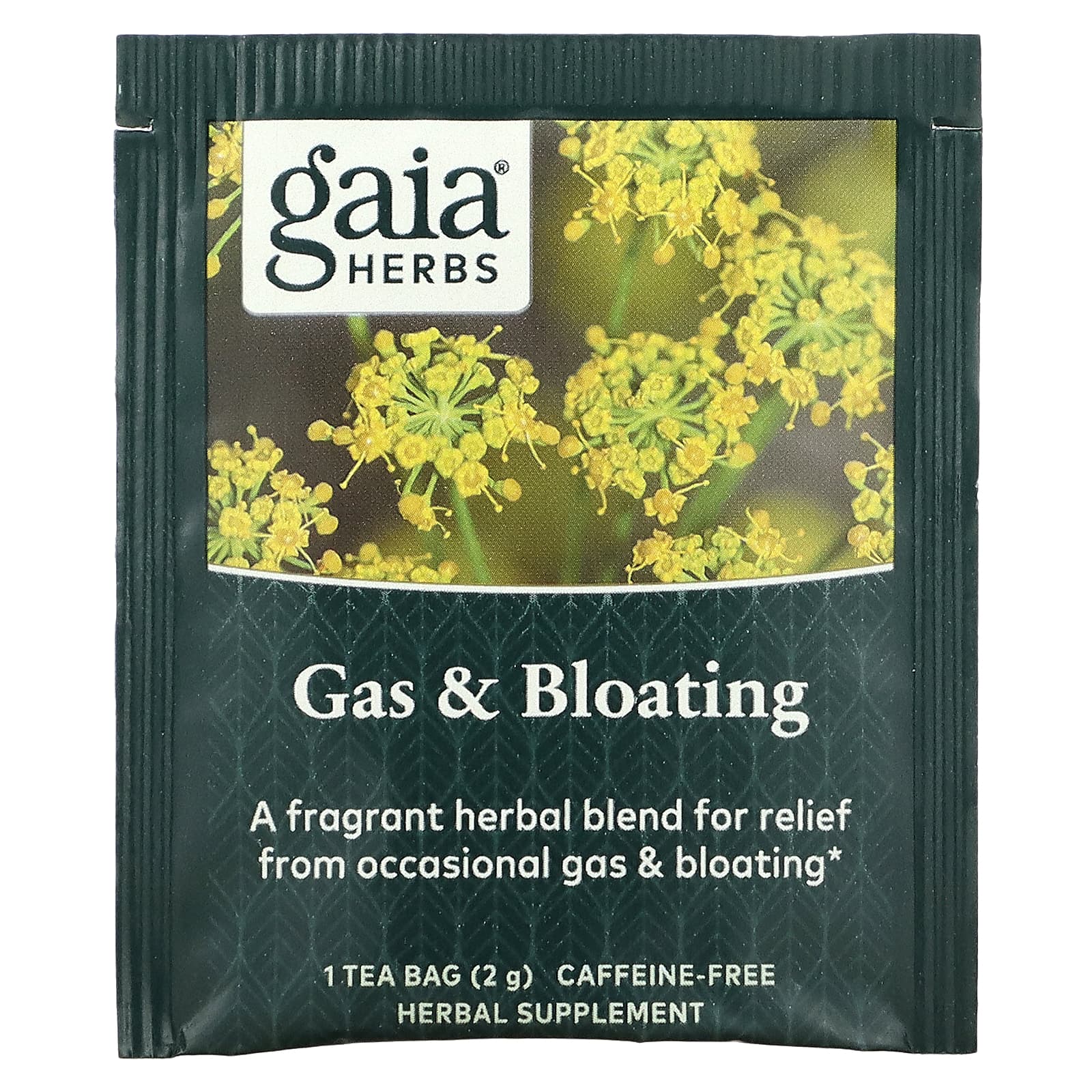 Gaia Herbs, травяной чай для облегчения эпизодического газообразования и вздутия живота, без кофеина, 16 чайных пакетиков, 32 г (1,13 унции)