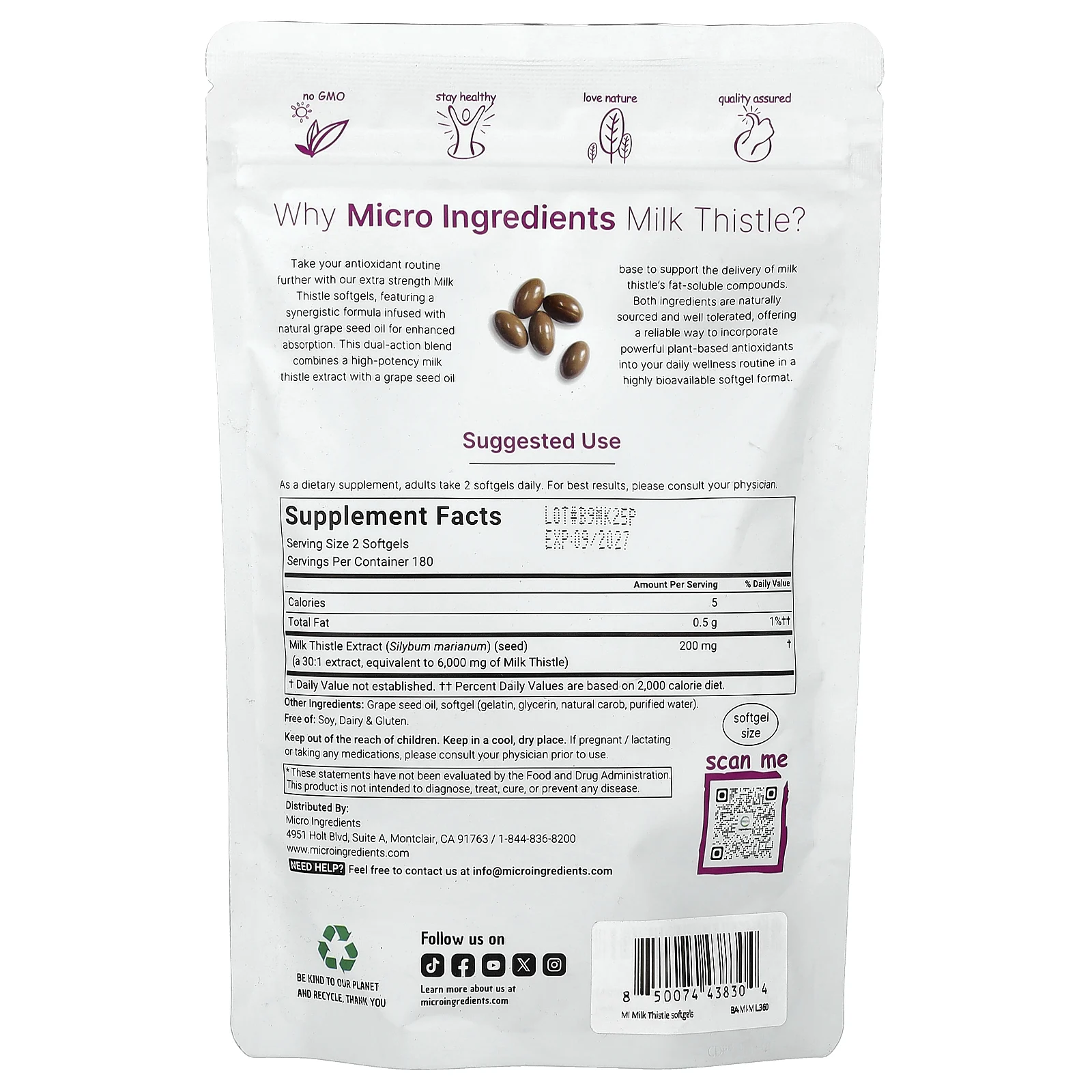 Micro Ingredients, экстракт расторопши, 360 капсул (100 мг в 1 капсуле)