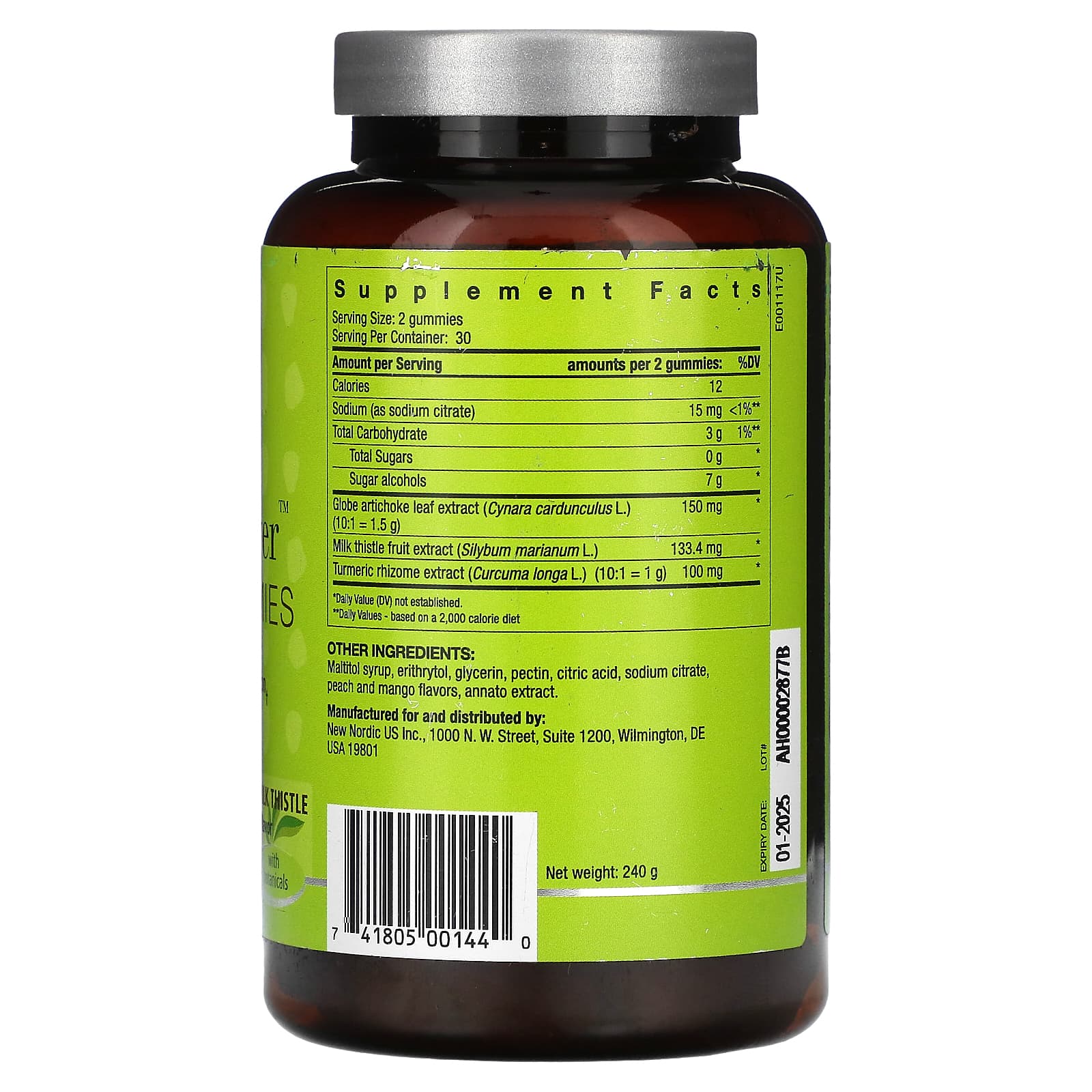 New Nordic, Веганские жевательные мармеладки с активной печенью, персик и манго, 60 жевательных мармеладок