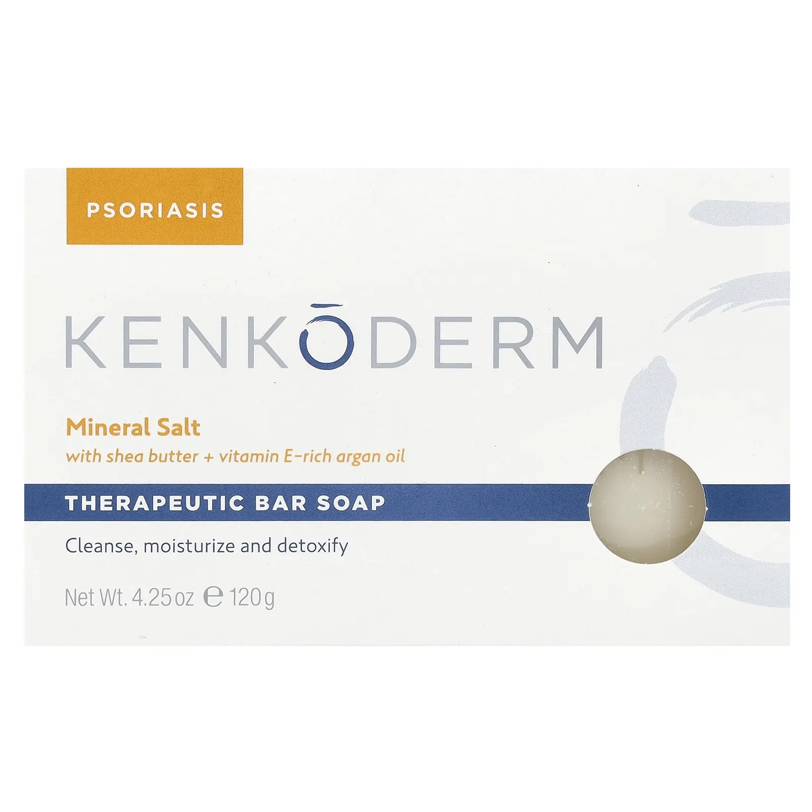 Kenkoderm, терапевтическое кусковое мыло с минеральной солью, с маслом ши, витамином Е и насыщенным аргановым маслом, без отдушек, 120 г (4,25 унции)