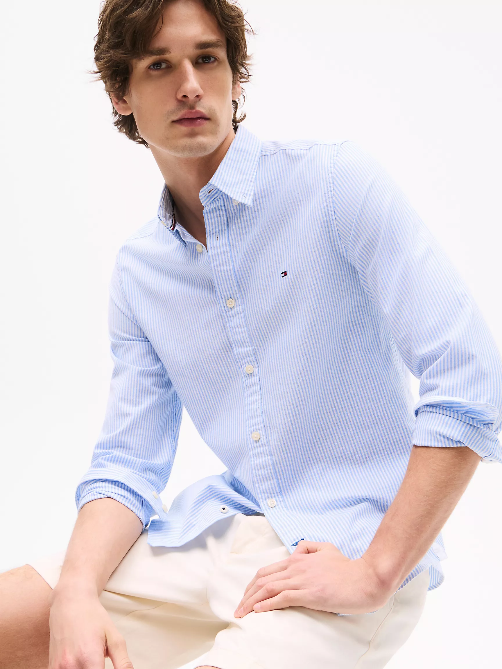 Мужская рубашка Tommy Hilfiger, Приталенная полосатая эластичная рубашка из оксфорда