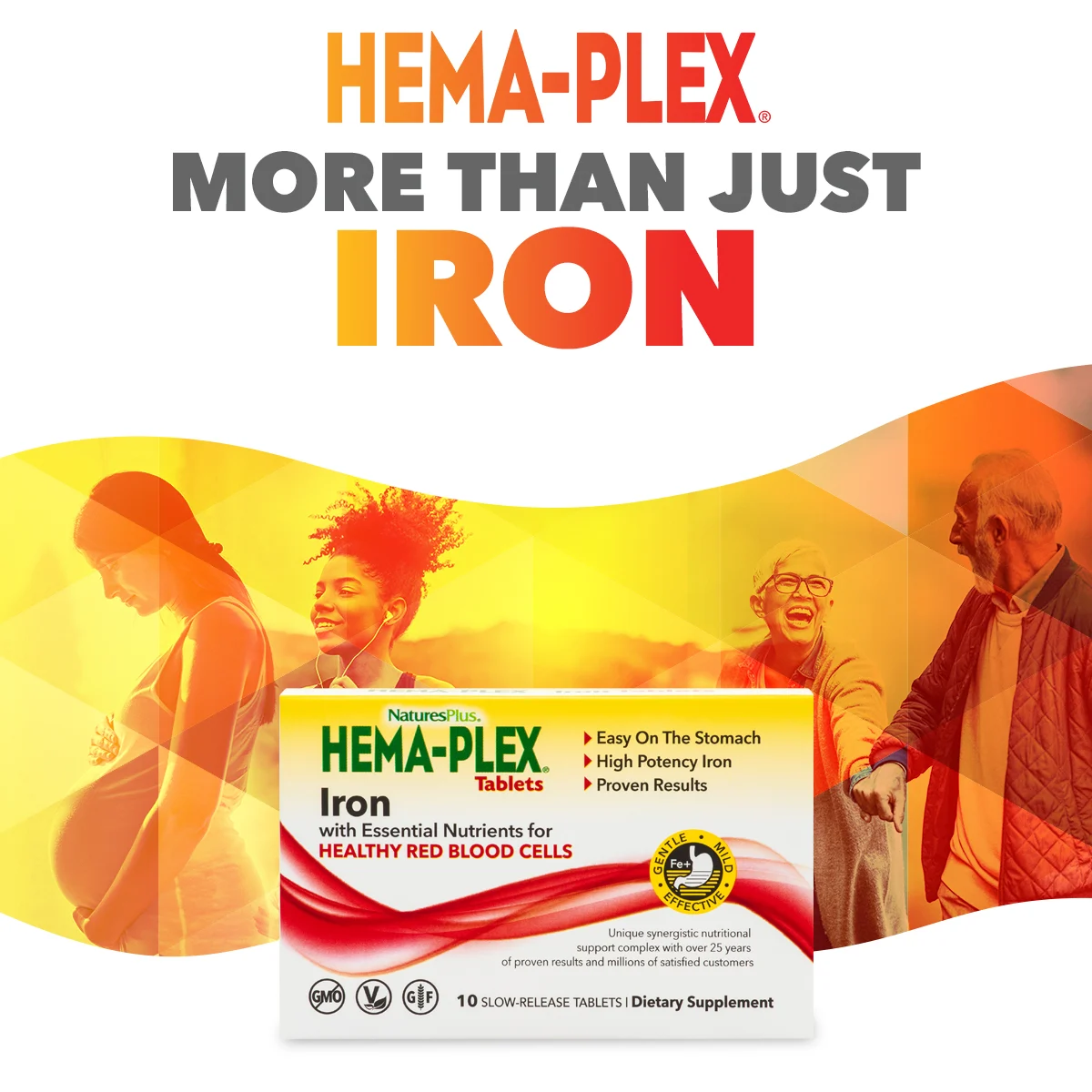 NaturesPlus, Hema-Plex, железо с незаменимыми питательными веществами для здоровых эритроцитов, 10 таблеток с замедленным высвобождением