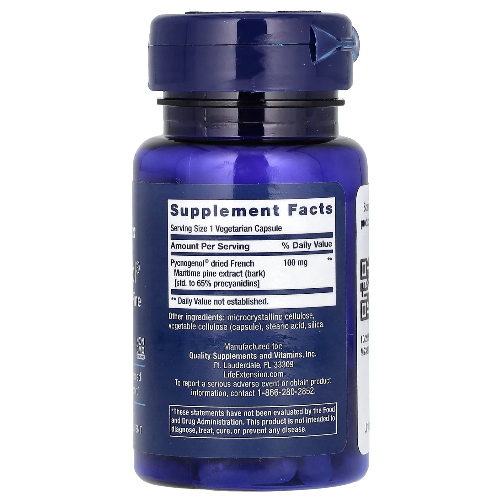 Life Extension, Pycnogenol, экстракт коры французской приморской сосны, 100 мг, 60 вегетарианских капсул