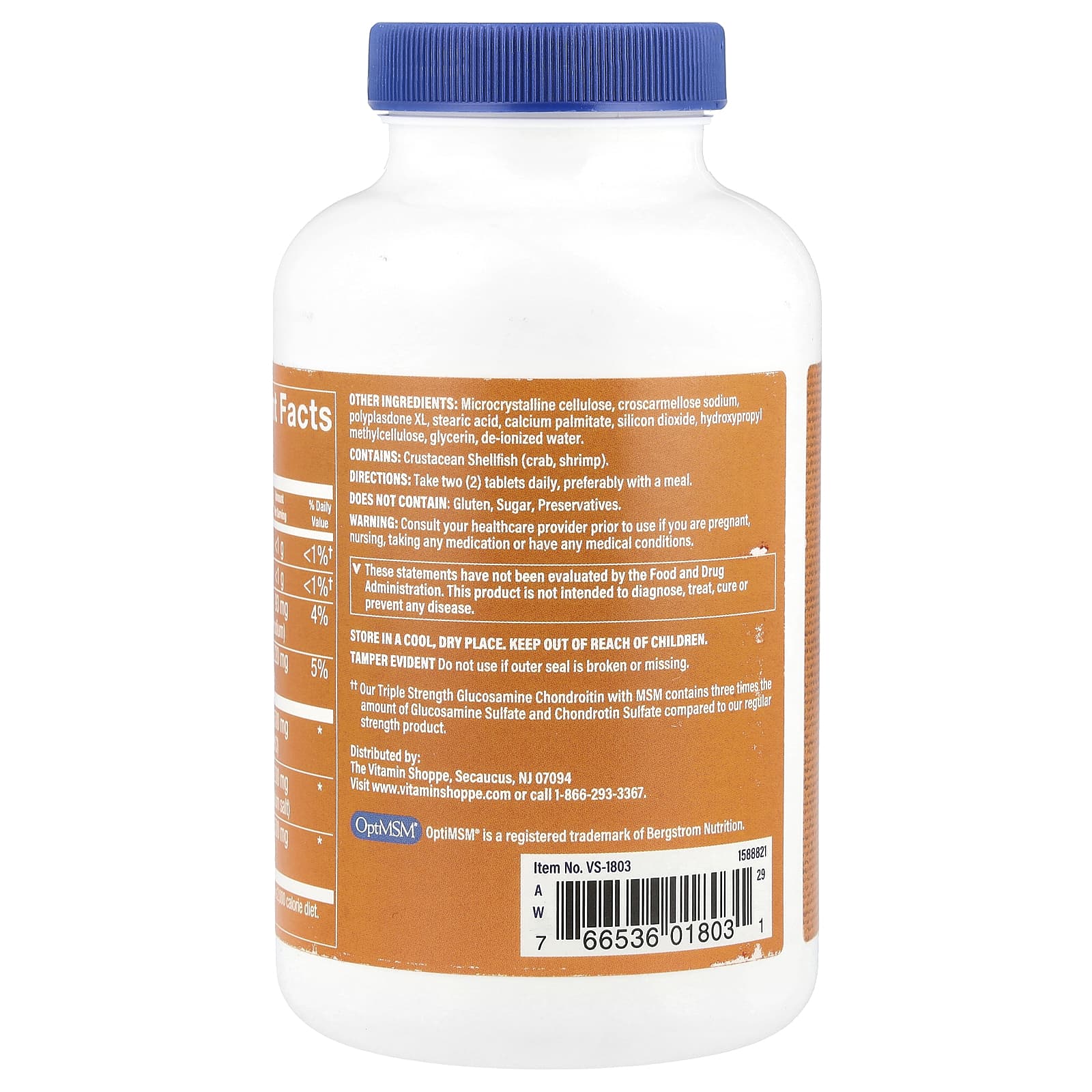 The Vitamin Shoppe, Глюкозамин и хондроитин с МСМ, тройная сила, 120 таблеток