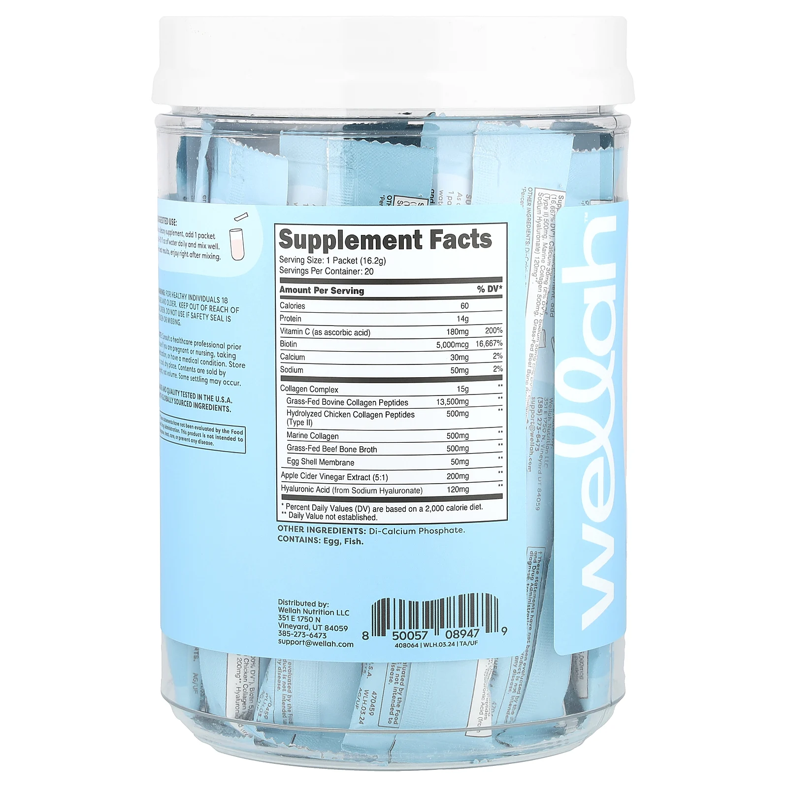 Wellah, The Afterglow, мультиколлагеновый протеин и красота, без добавок, 20 пакетиков по 16,2 г (0,6 унции)