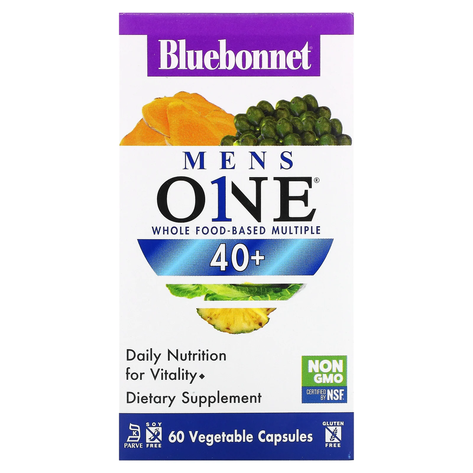 Bluebonnet Nutrition, Men's ONE, мультивитаминная добавка на основе цельных продуктов, для мужчин старше 40 лет, 60 растительных капсул