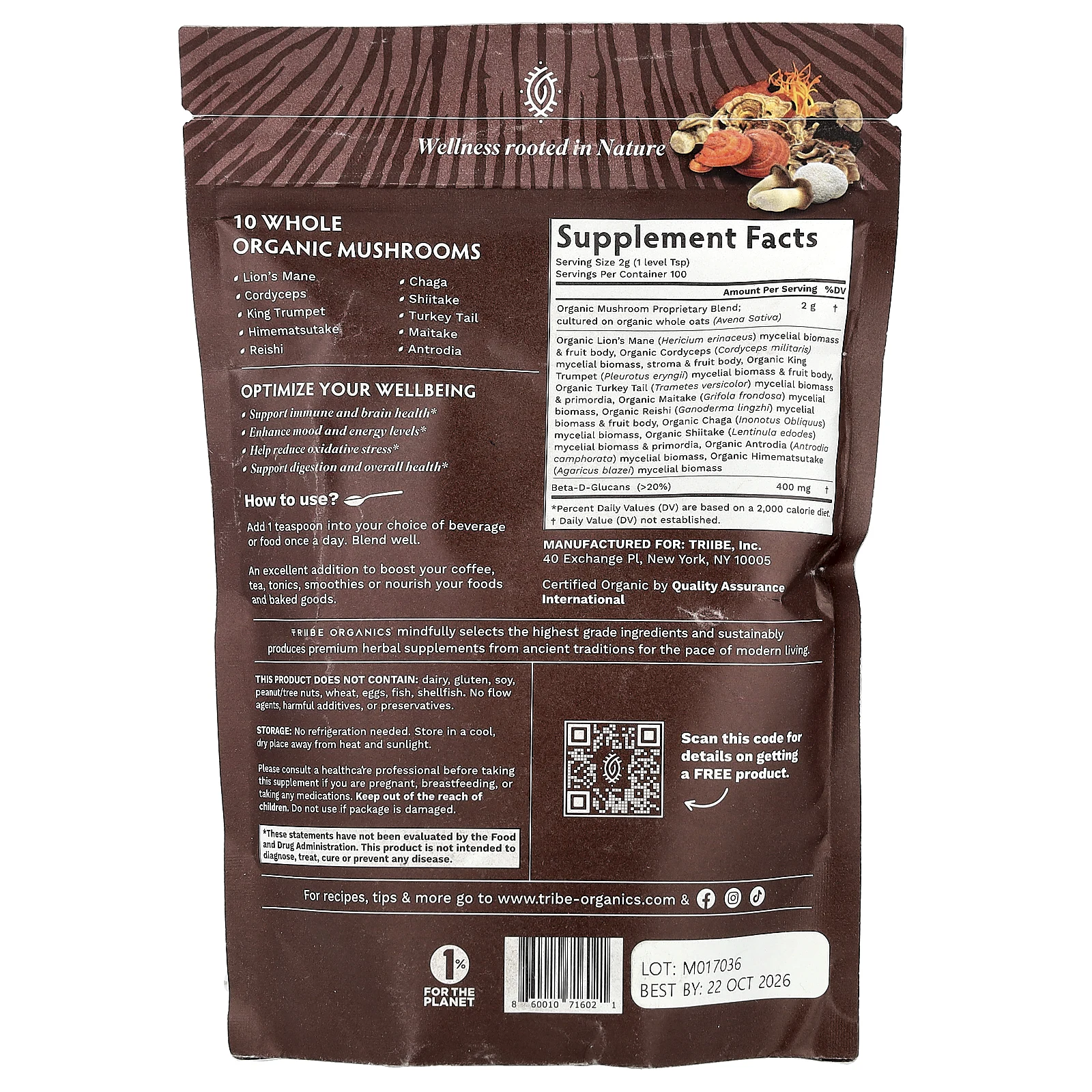 Tribe Organics, Золотая смесь грибов, 200 г (7,05 унции)