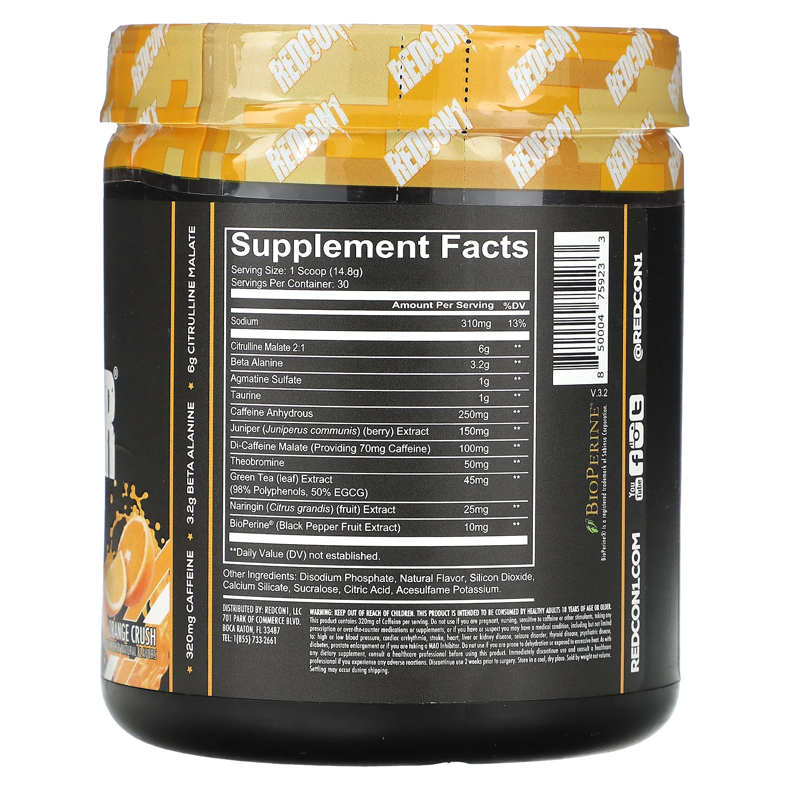 Redcon1, Total War, предтренировочный комплекс, со вкусом апельсина, 444 г (15,66 унции)