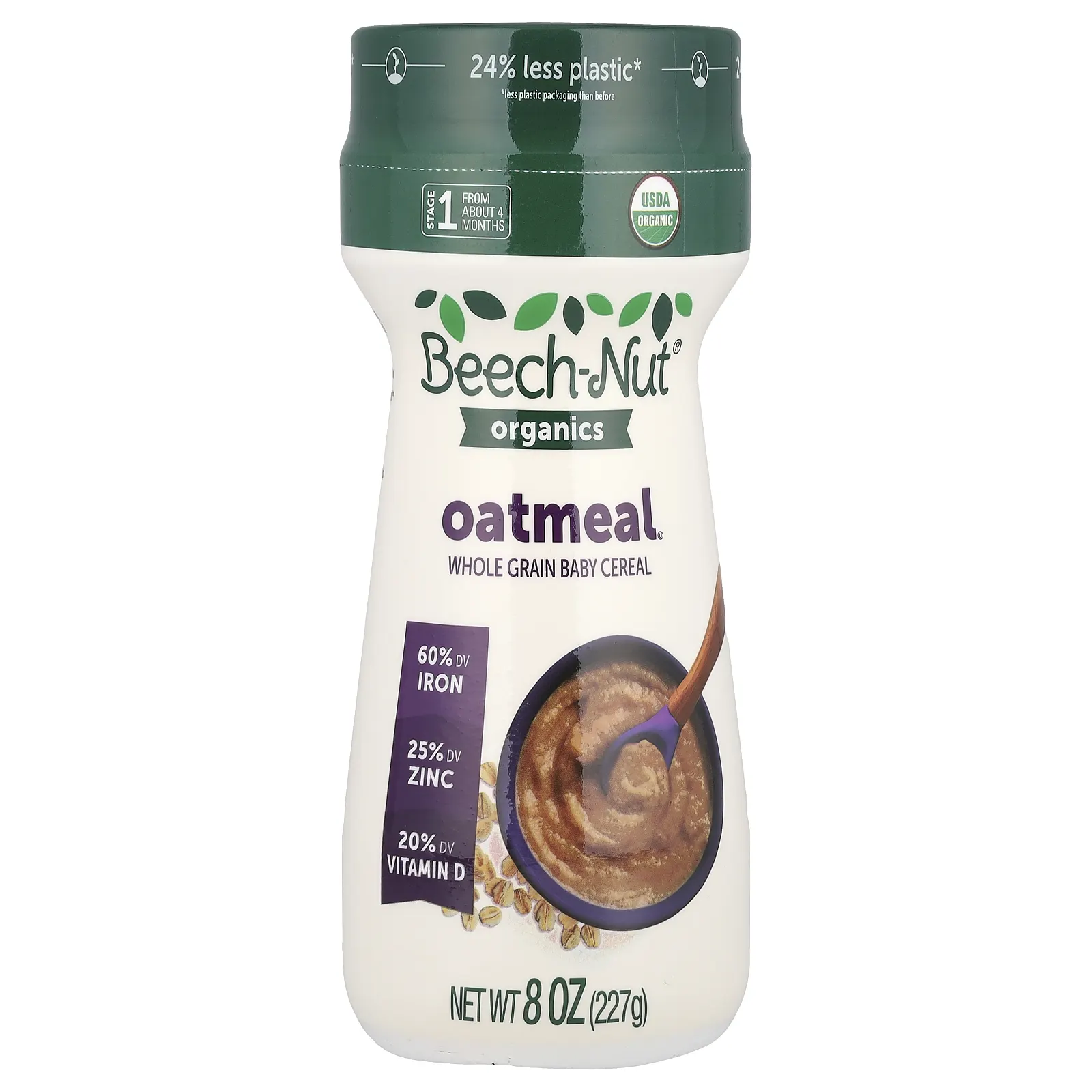 Beech-Nut, Organics Oatmeal, цельнозерновые детские каши, этап 1, 227 г (8 унций)
