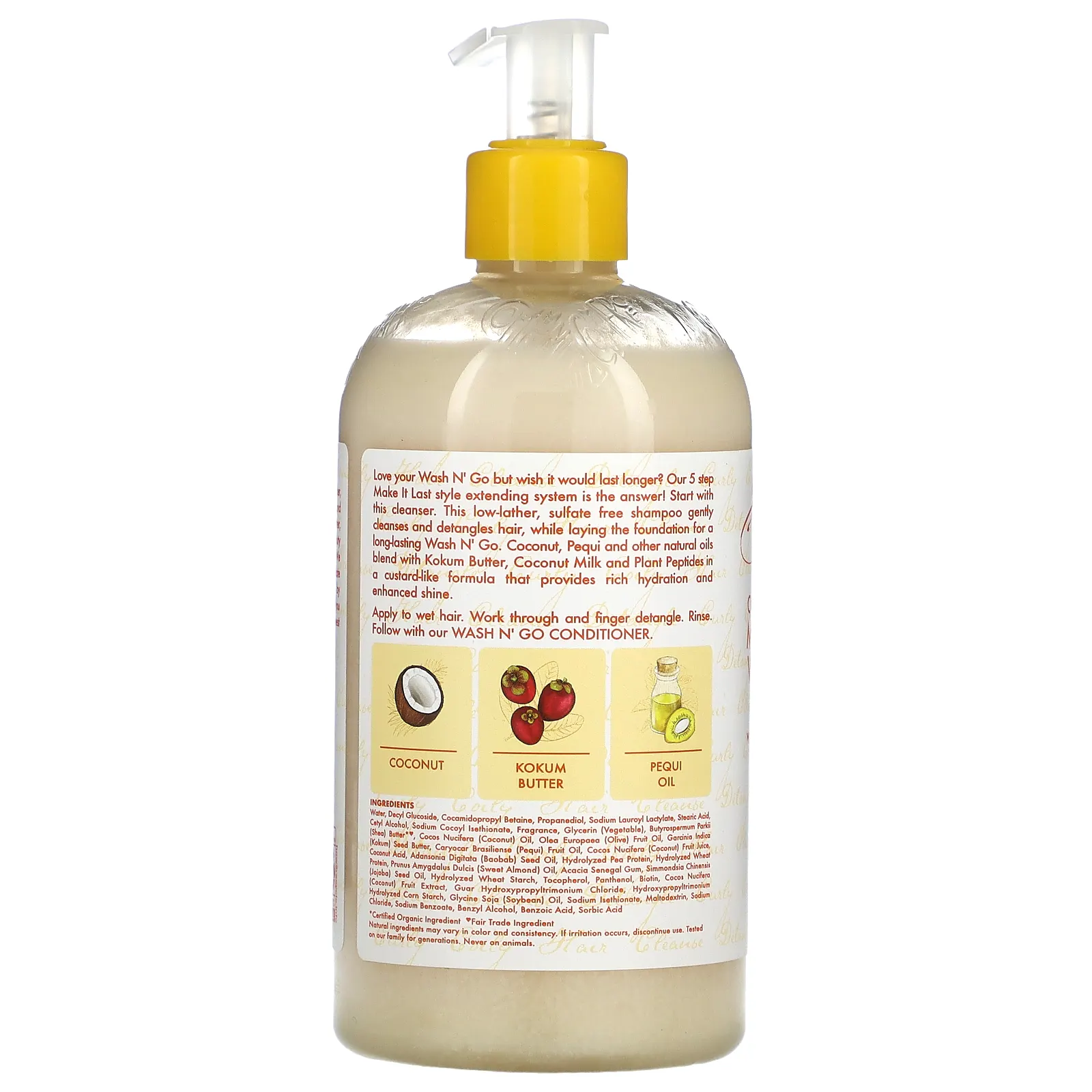 SheaMoisture, Make It Last Wash N 'Go, шампунь, кокосовый крем, с маслом кокум и маслом пекуи, 384 мл (13 жидк. Унций)