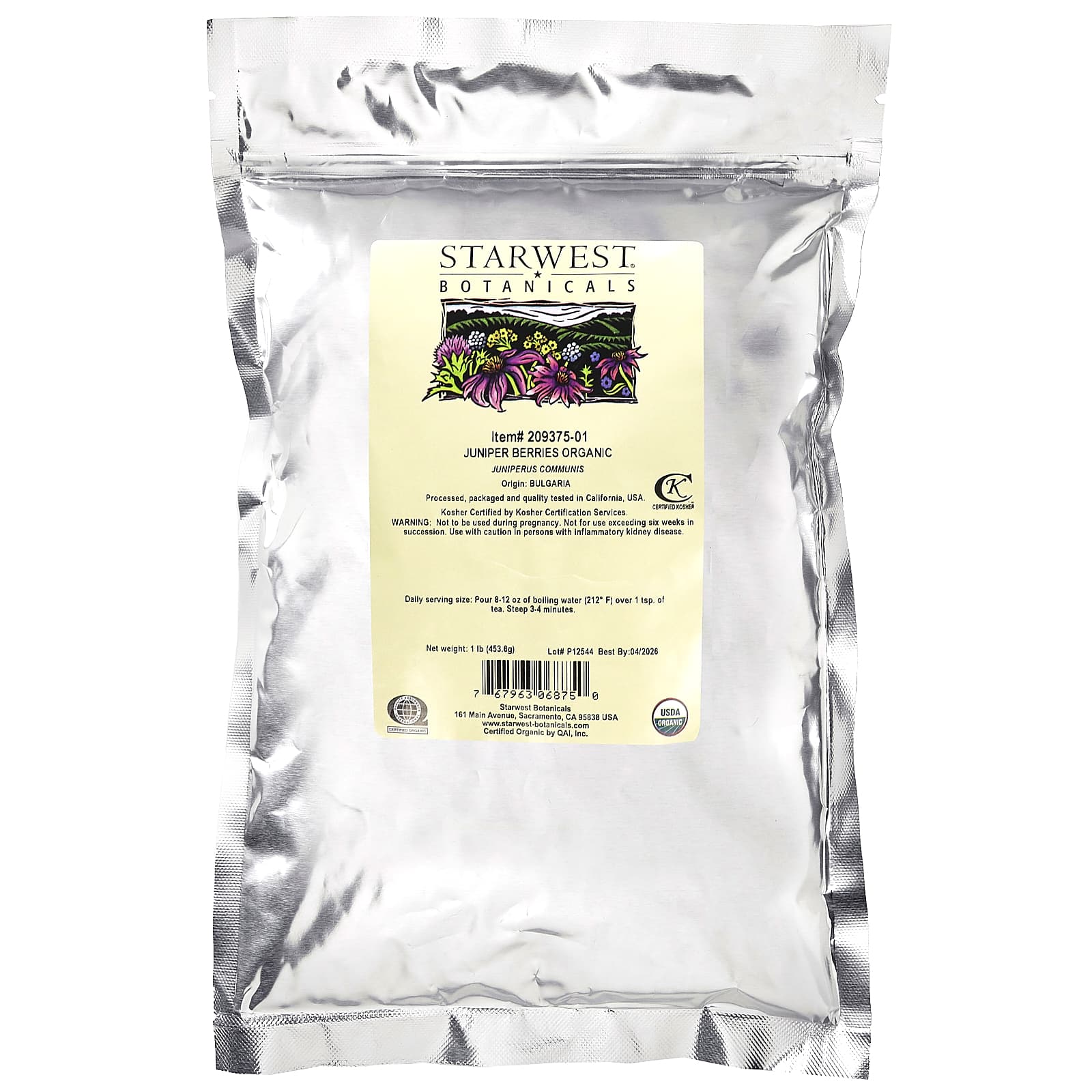 Starwest Botanicals, Органические ягоды можжевельника, 453,6 г (1 фунт)