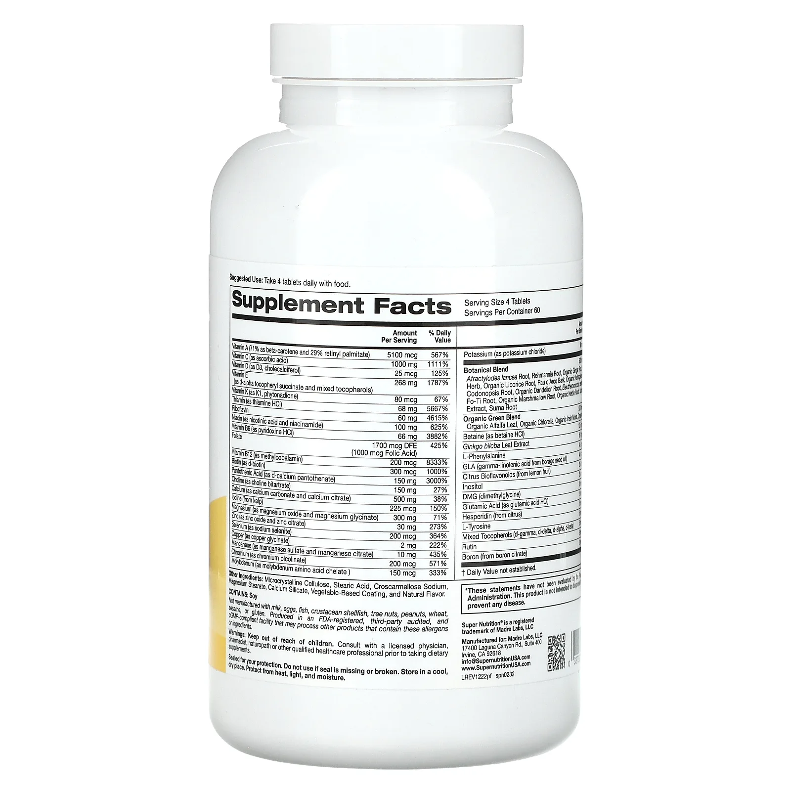 Super Nutrition, Perfect Family, мультивитамины с суперзеленью и травами, без железа, 240 таблеток