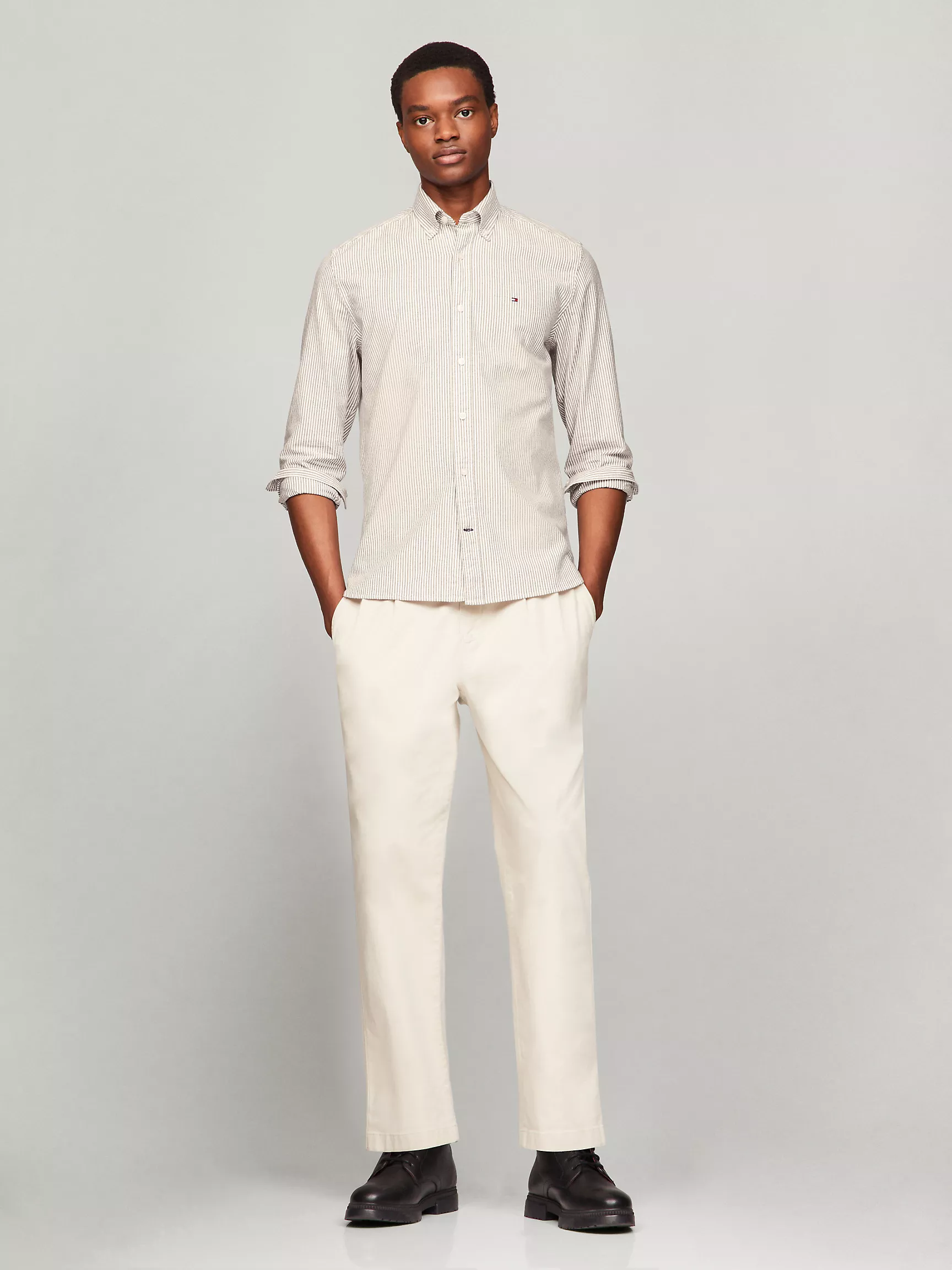 Мужская рубашка Tommy Hilfiger, Полосатая эластичная рубашка из оксфорда стандартного кроя