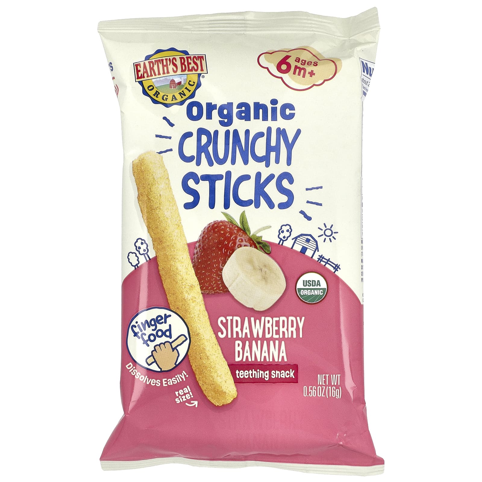 Earth's Best, Органические хрустящие палочки, от 6 месяцев, клубника и банан, 16 г (0,56 унции)