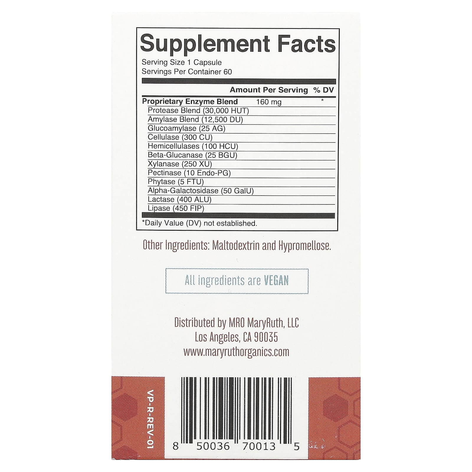 MaryRuth's, пищеварительные ферменты глютена, 60 капсул