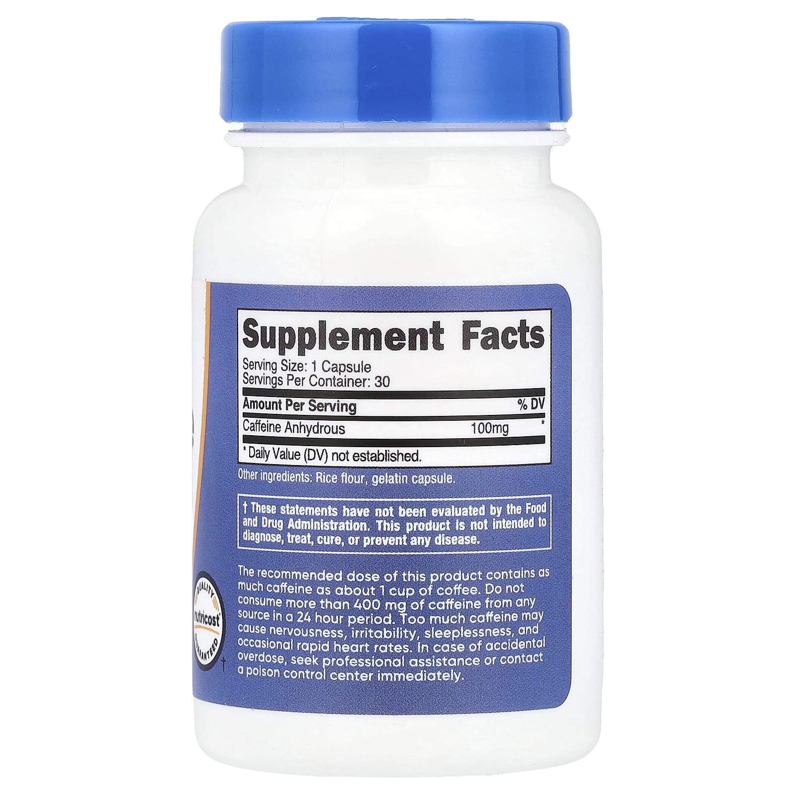 Nutricost, Кофеин, 100 мг, 30 капсул