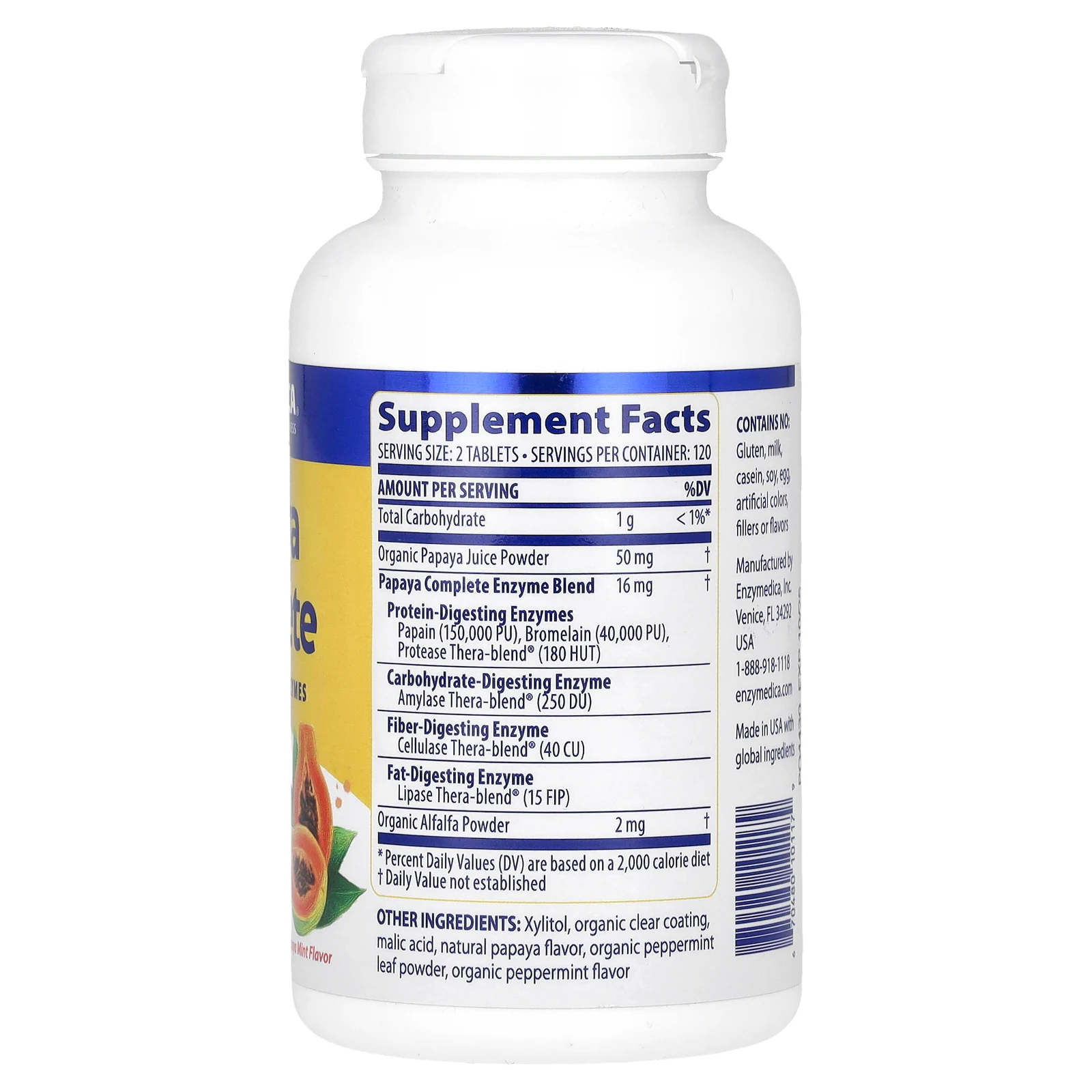 Enzymedica, Papaya Complete, папайя и мята, 240 таблеток
