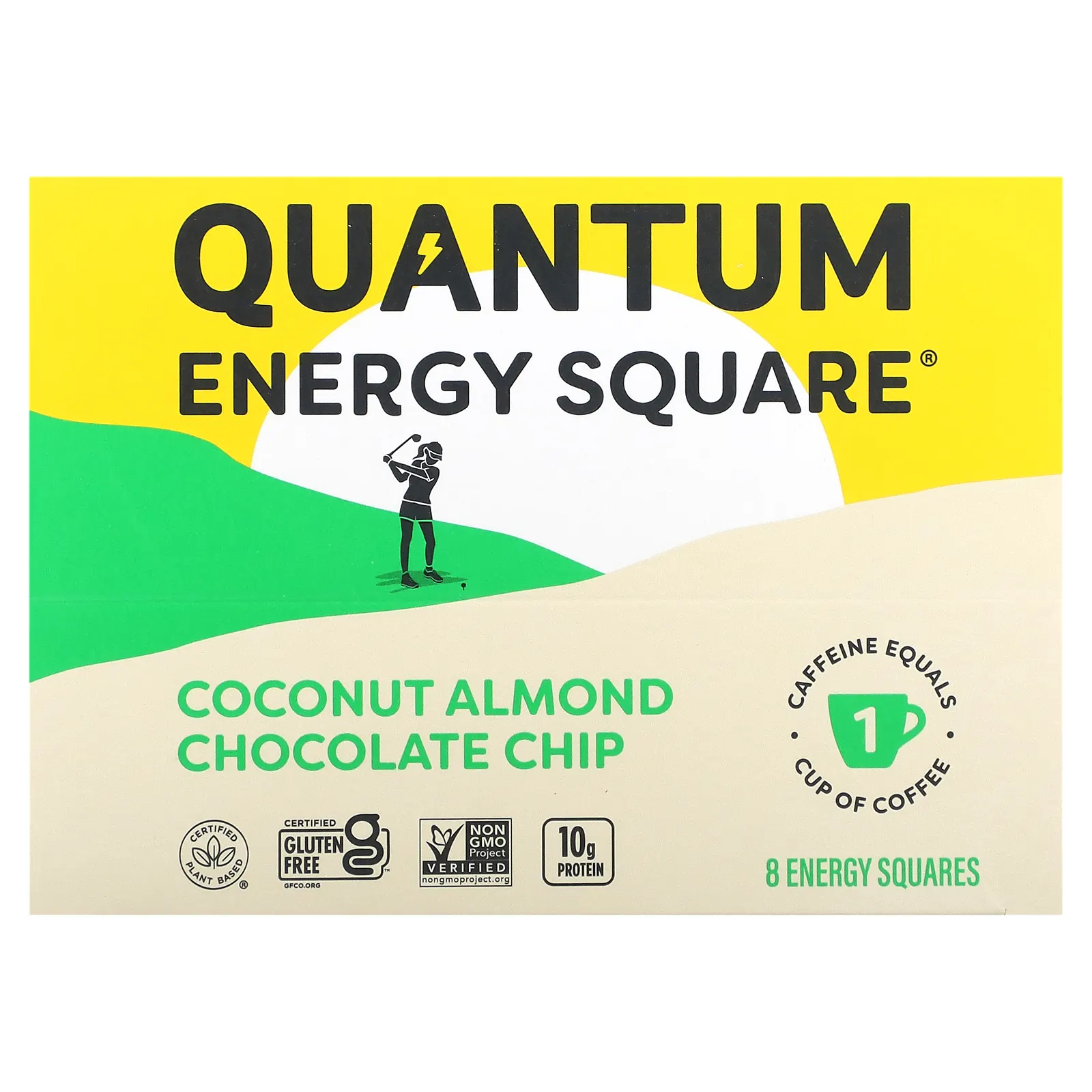 Quantum Energy Square, Кокос и миндаль, шоколадная крошка, 8 квадратов, 48 г (1,69 унции)