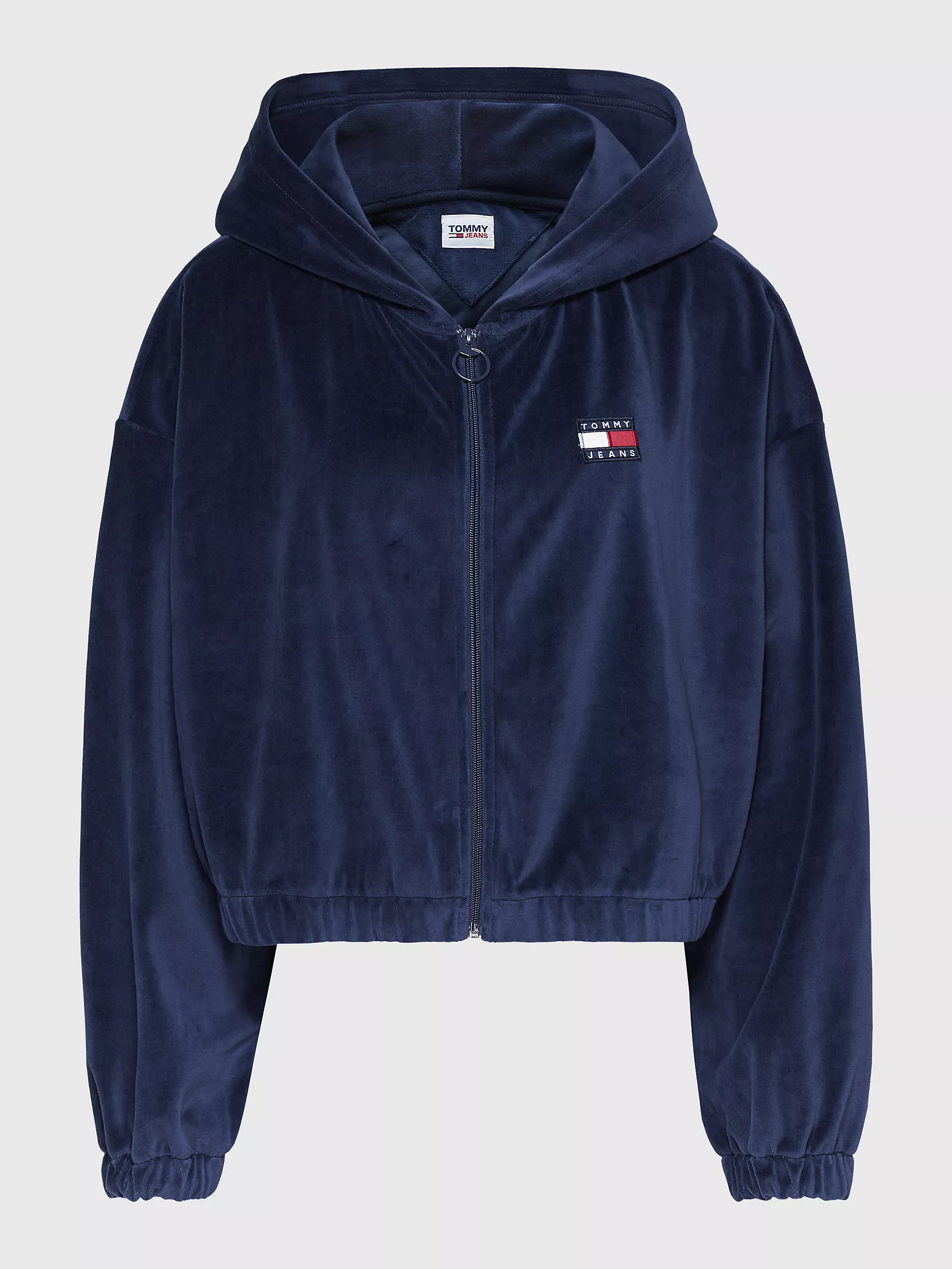 Женское худи Tommy Hilfiger, Укороченное велюровое худи Curve с молнией и нашивкой
