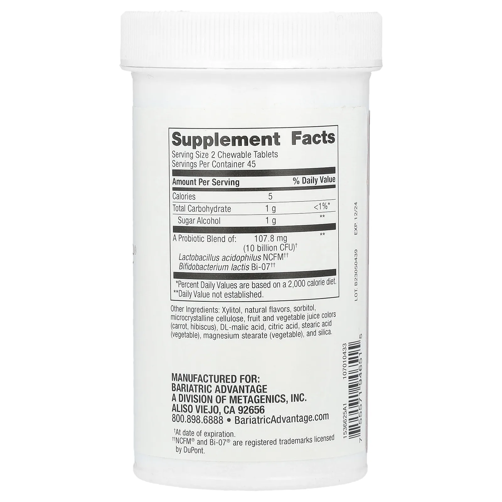 Bariatric Advantage, Жевательные пробиотики FloraVantage, виноград, 90 таблеток