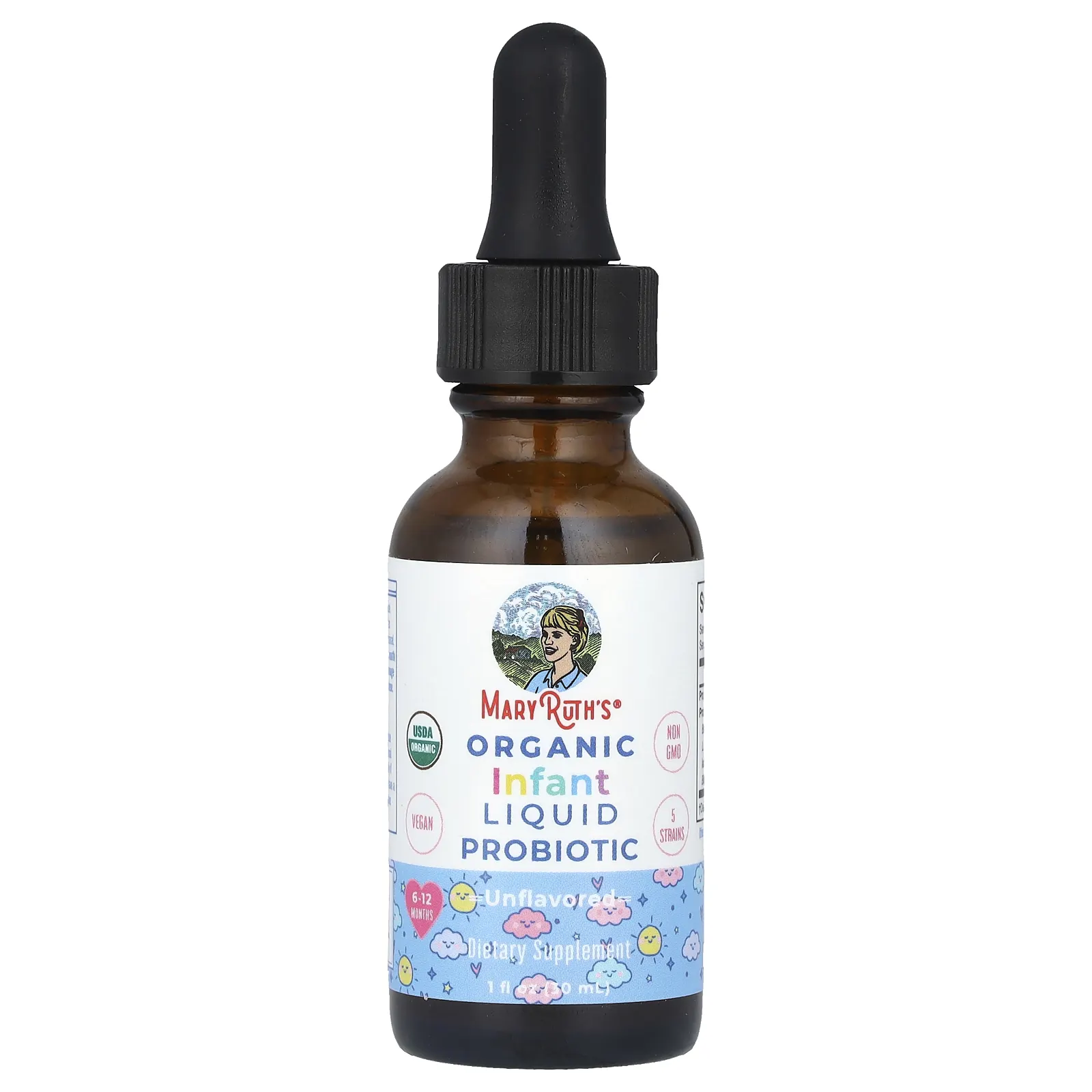 MaryRuth's, Органический жидкий пробиотик для младенцев, от 6 до 12 месяцев, без добавок, 100 млн КОЕ, 30 мл (1 жидк. Унция)