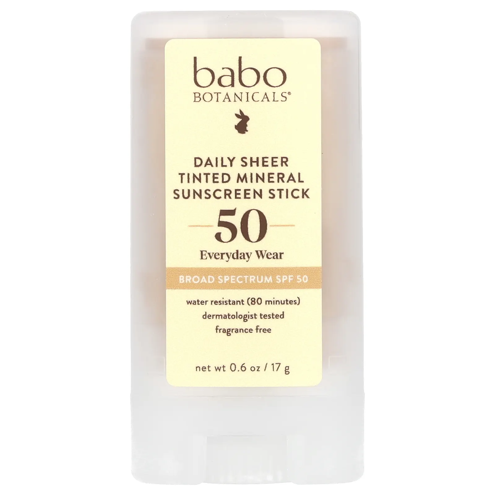 Babo Botanicals, ежедневный минеральный солнцезащитный стик с оттенком, SPF 50, без отдушек, 17 г (0,6 унции)